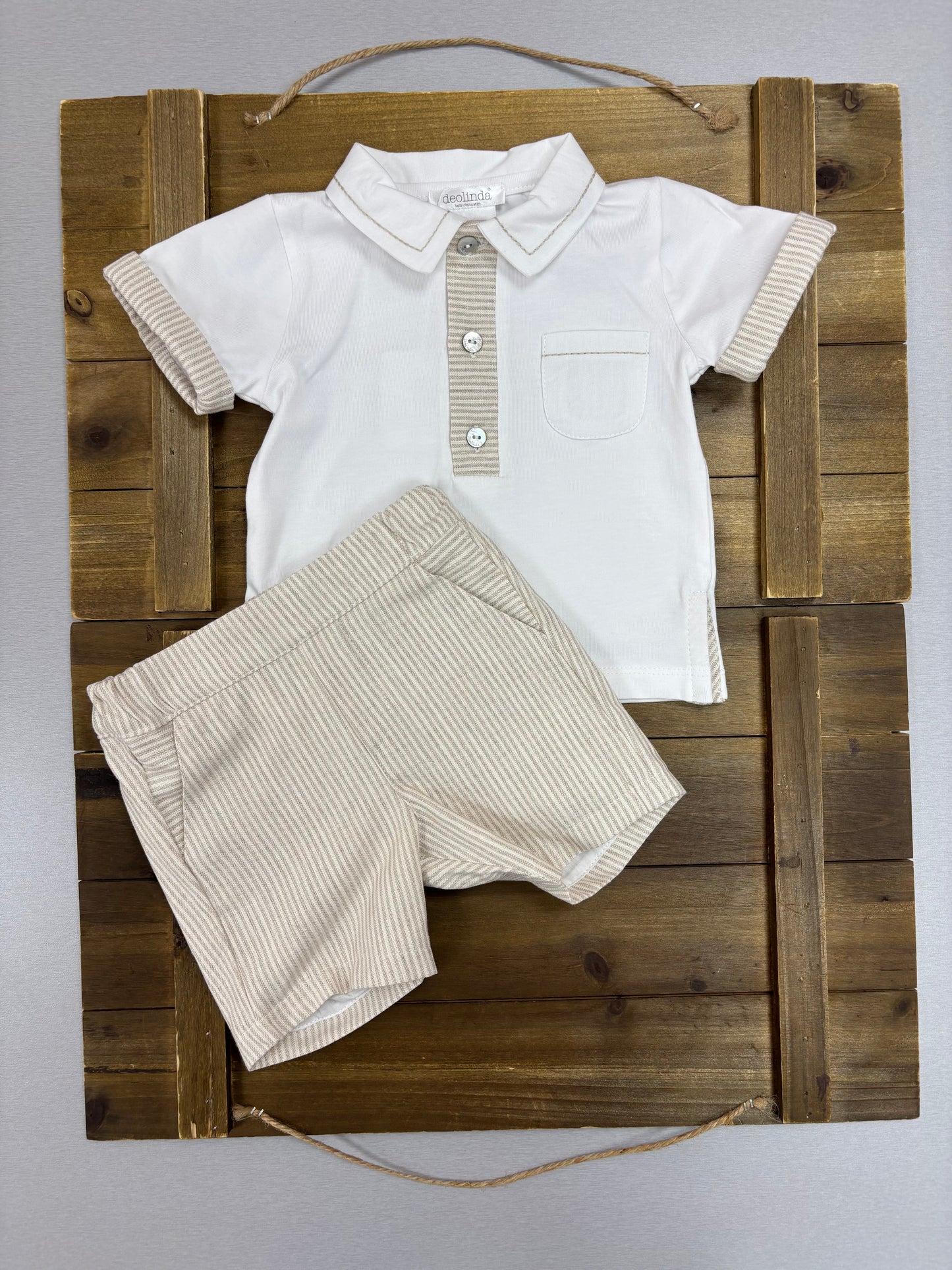Classic White Polo & Striped Shorts Set
