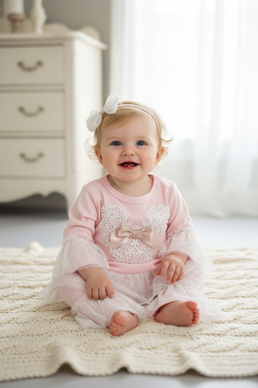Pink Lace Heart Baby Girl 3-Piece Set