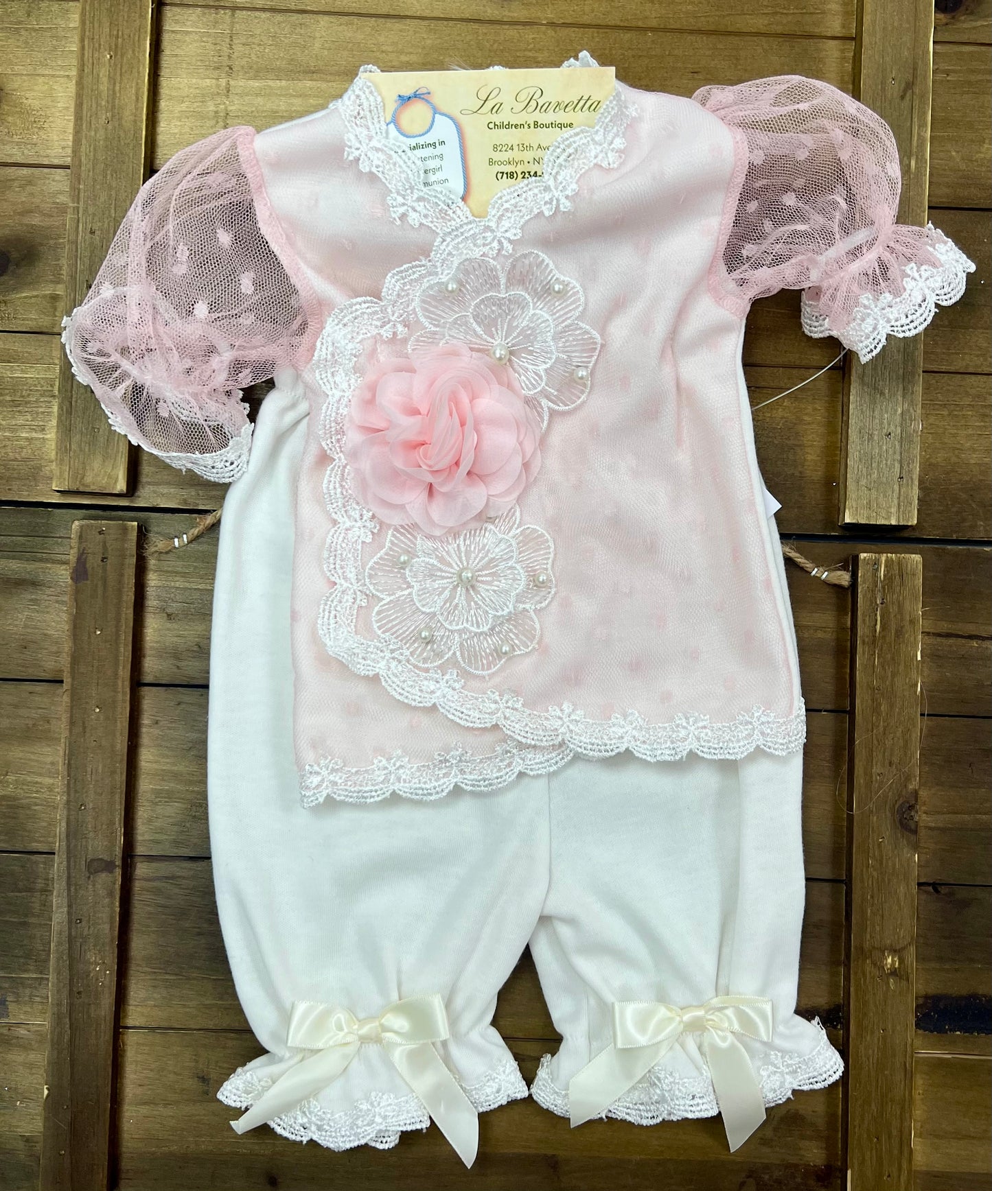 Pink and white sheer dotted lace Blair set by Katie Rose
