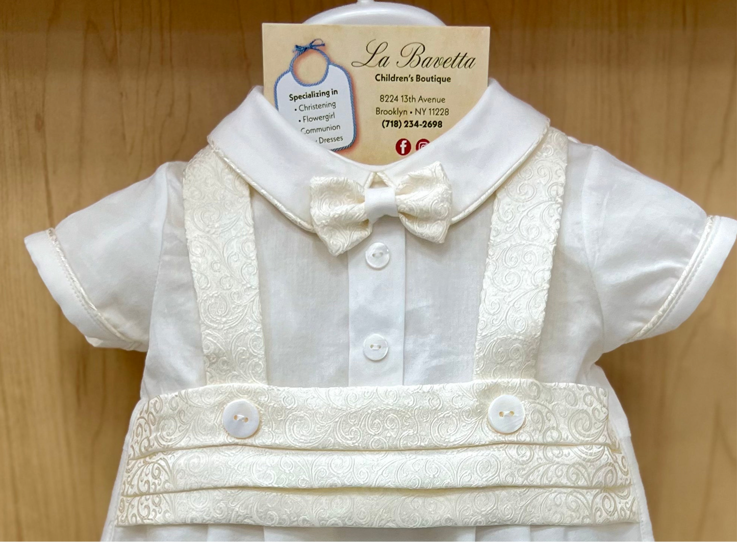 Boys Bimbalo silk Baptism romper | Christening Outift | La bavetta