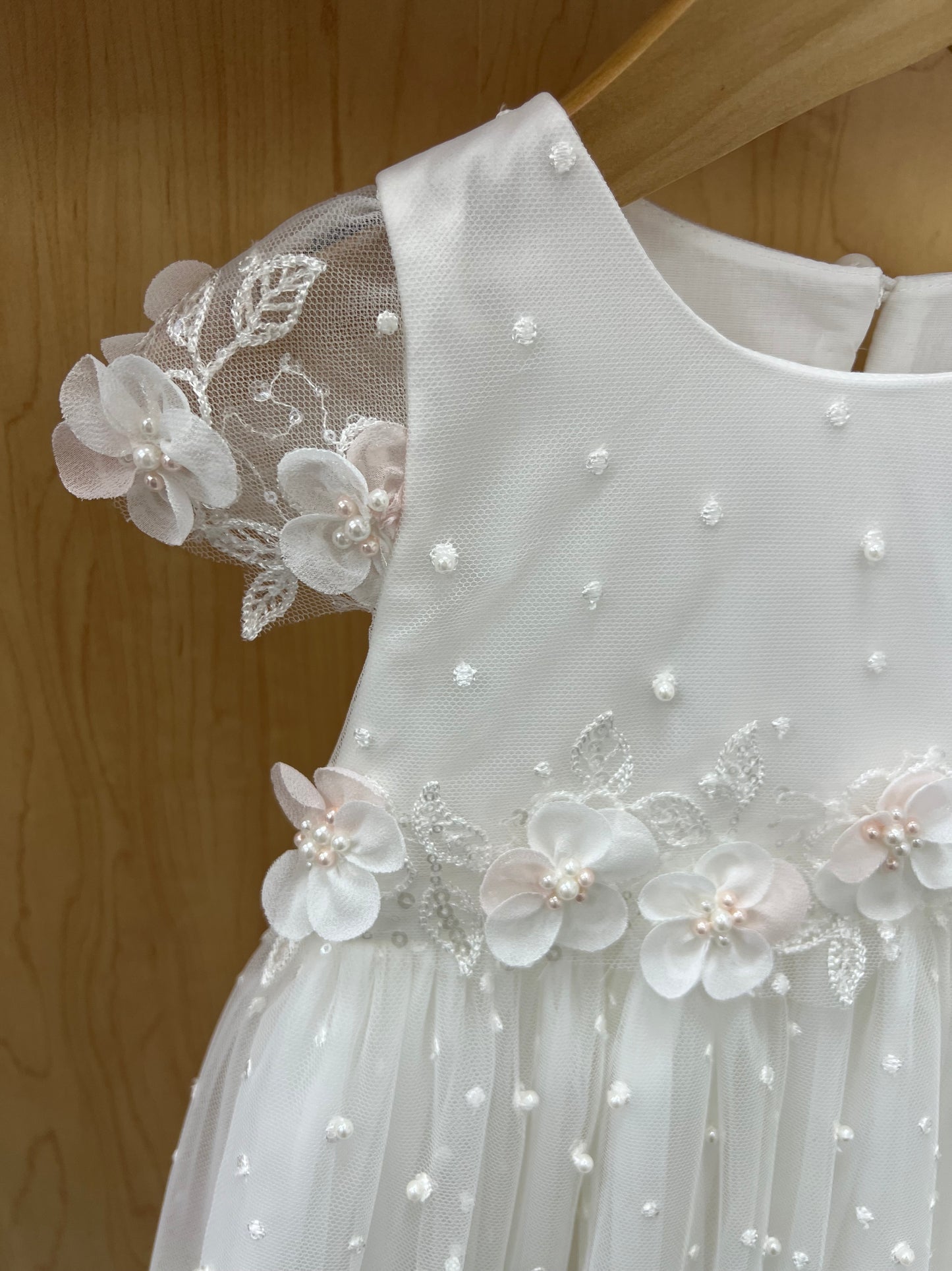Dolce Bambini cathedral christening/ Baptism gown with 3D flowers