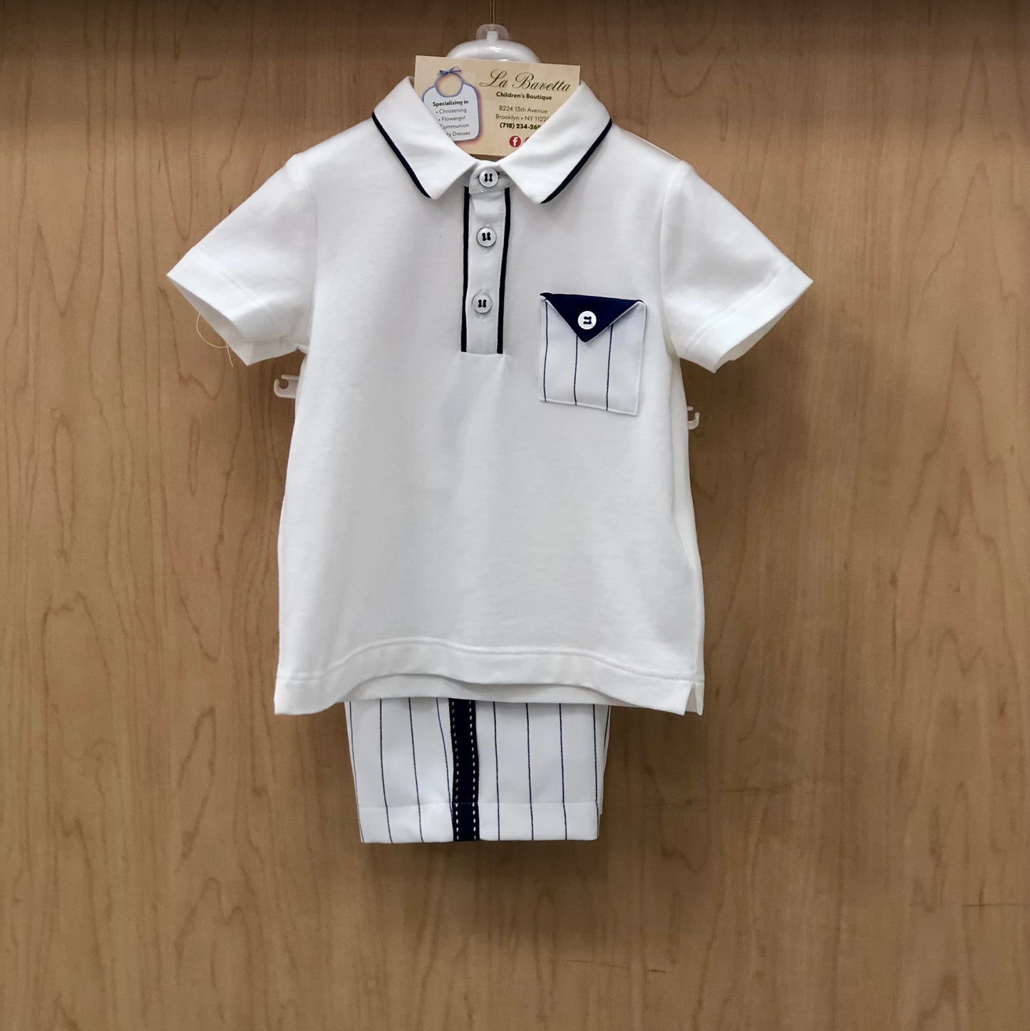 Bimbalo 2pc ivory and Navy Boys shorts set made in Italy