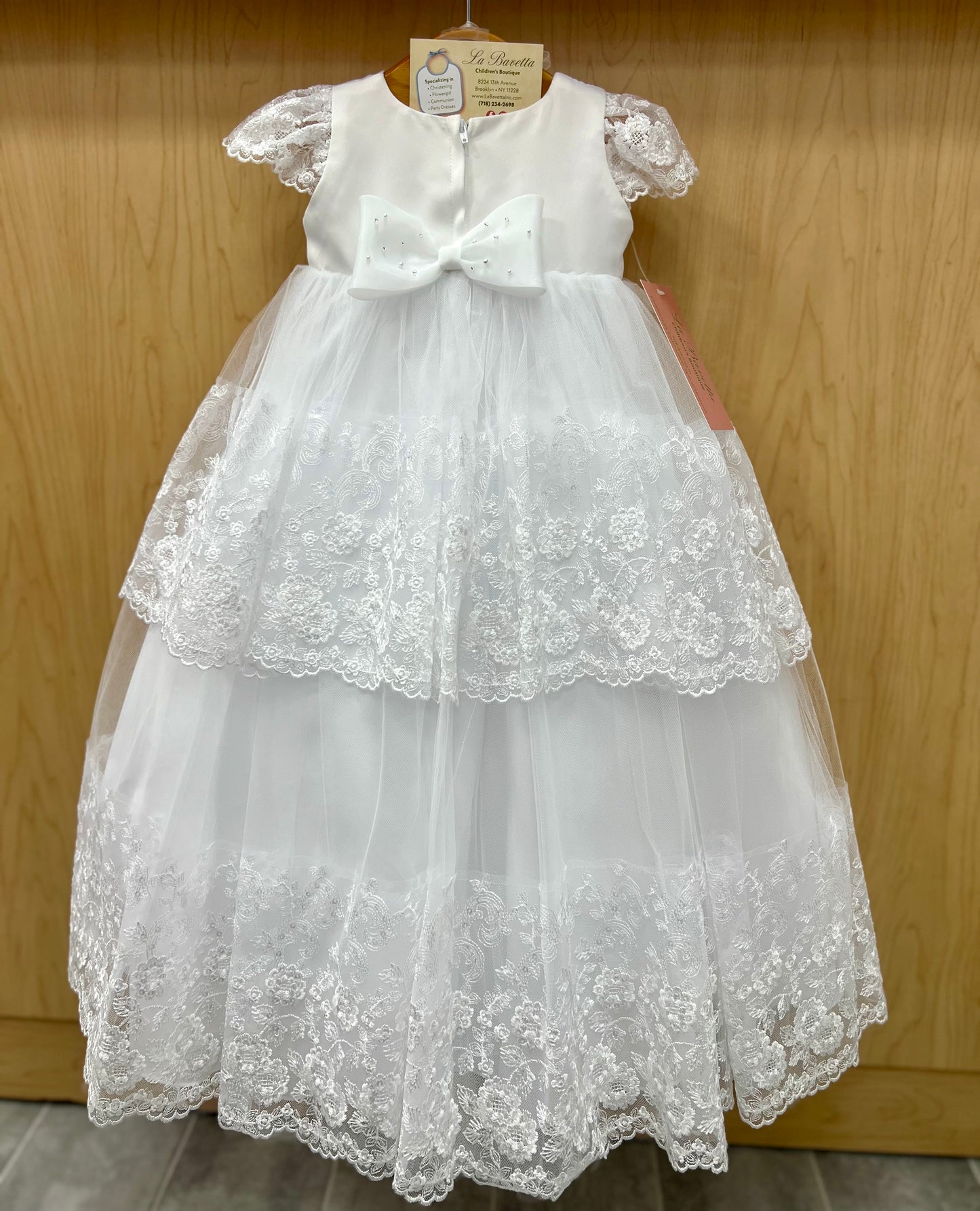 Bella Bow Christening dress with tulle