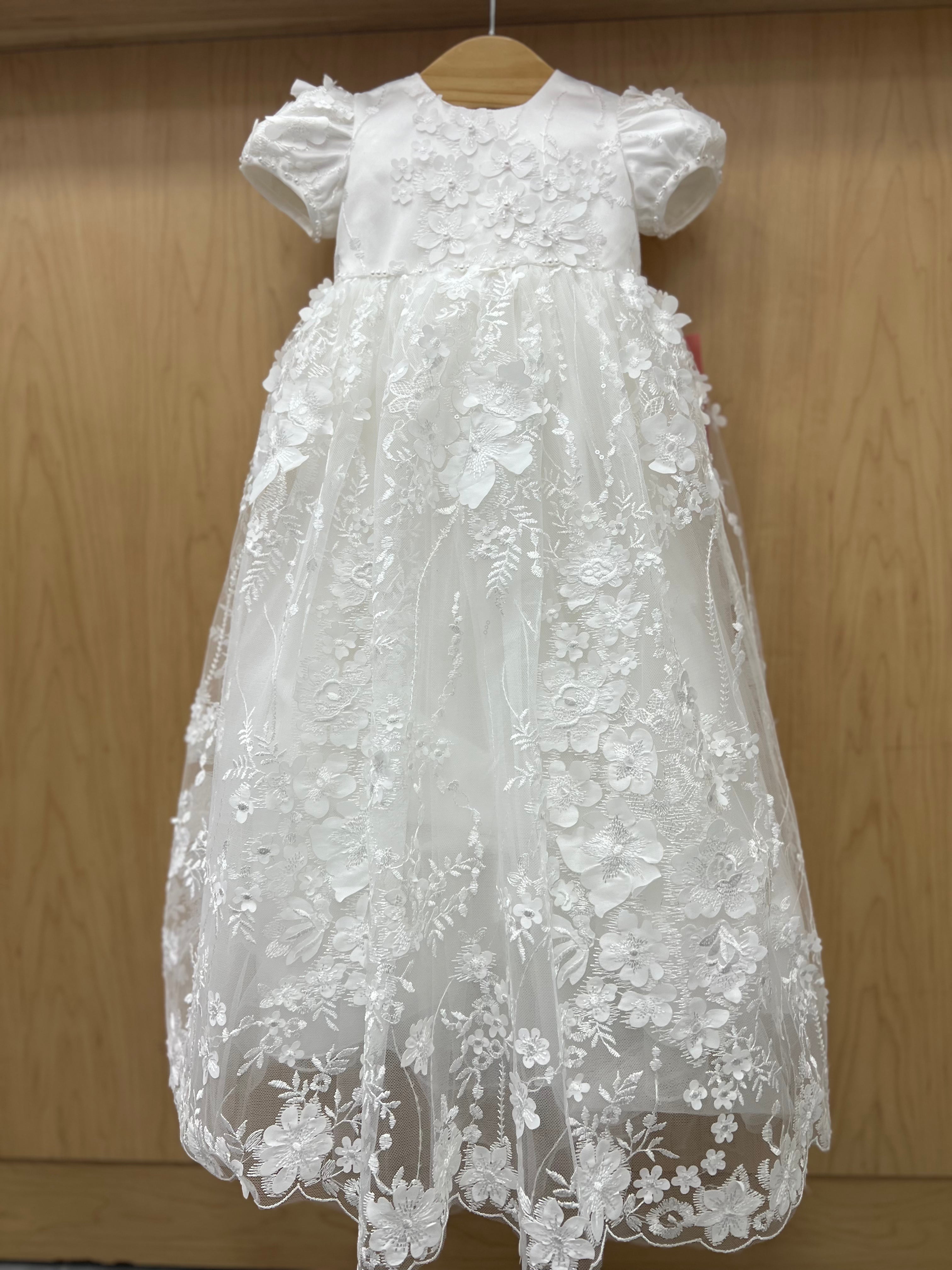 open lace back dress Princess Daliana Christening dress near me with Floral Lace in NYC –  labavettainc