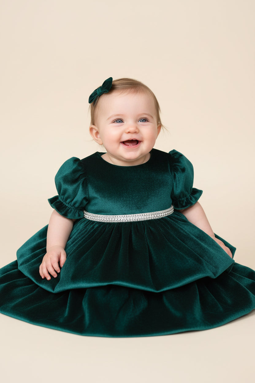 Emerald Green velvet Dress Made in Italy Bimbalo