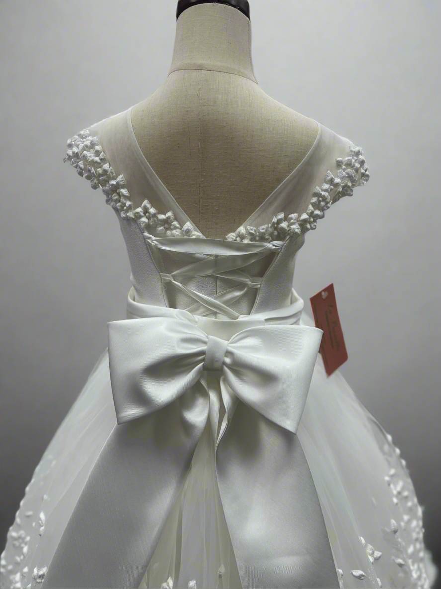 Michelina Bimbi
Made in Italy Communion Dress with Embroidered Floral Skirt and Ruched Belt J4015AM