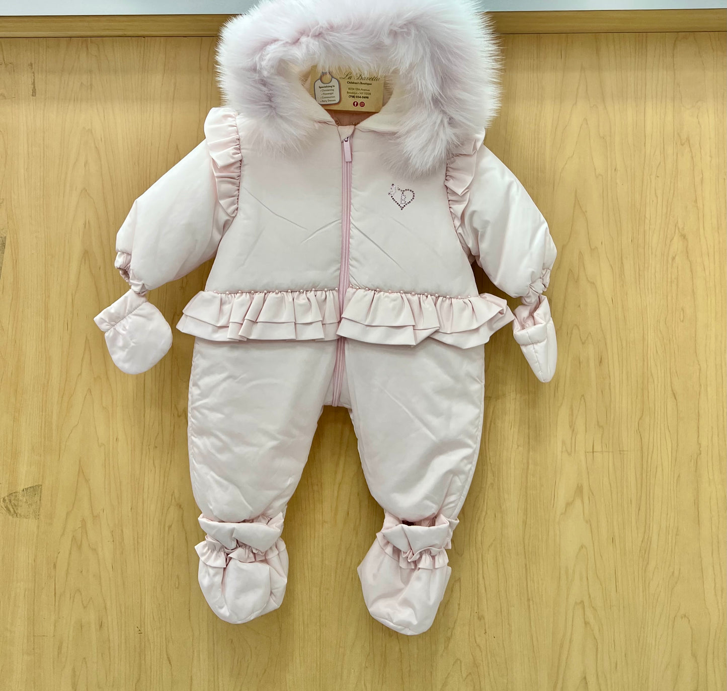 Pink Snow Suit with Removable Fur Made in Italy