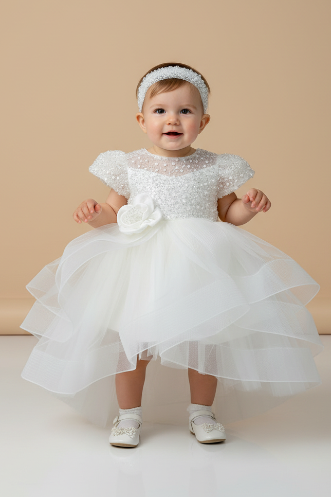 Dolce Bambini Organza Christening Dress by La Bavetta Little Boutique labavettainc Dolce Bambini Organza Christening Dress by La Bavetta Little Boutique labavettainc