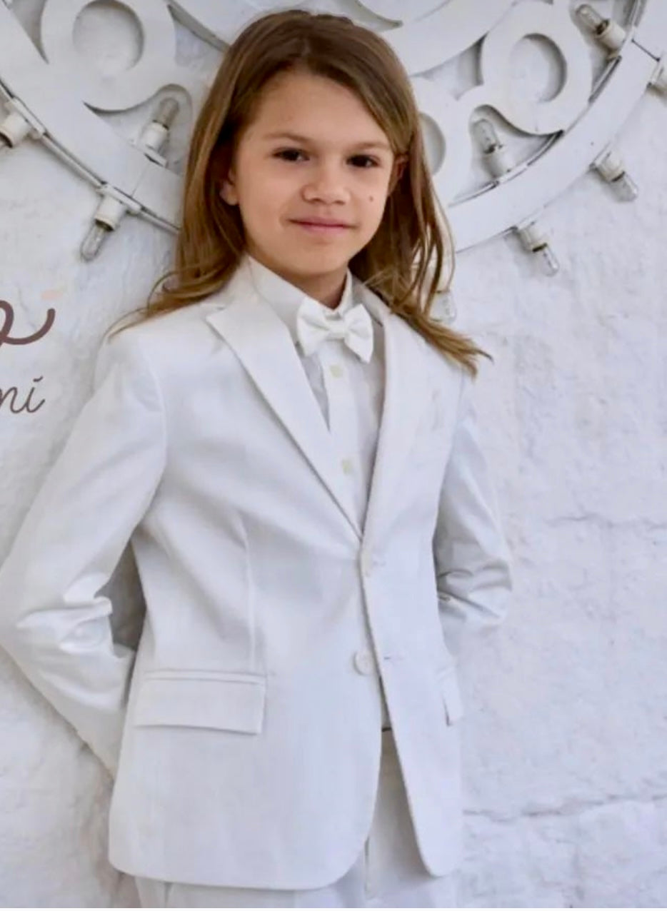 Bimbalo boys white communion suit by La Bavetta Children's Boutique