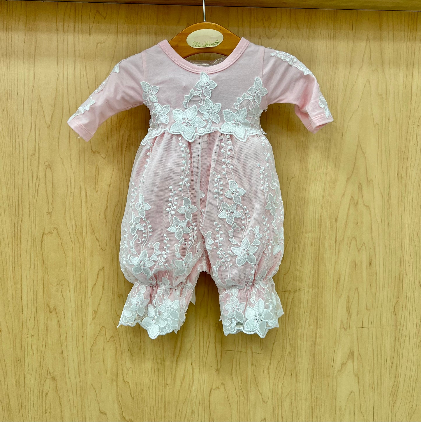 Baby Girls Pink with lace One piece Romper 3771-2