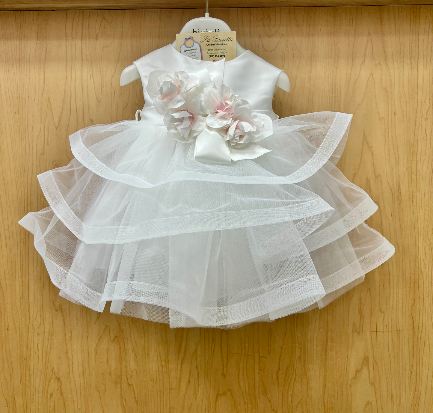 Bimbalo White dress with pink flowers made in Italy 7630