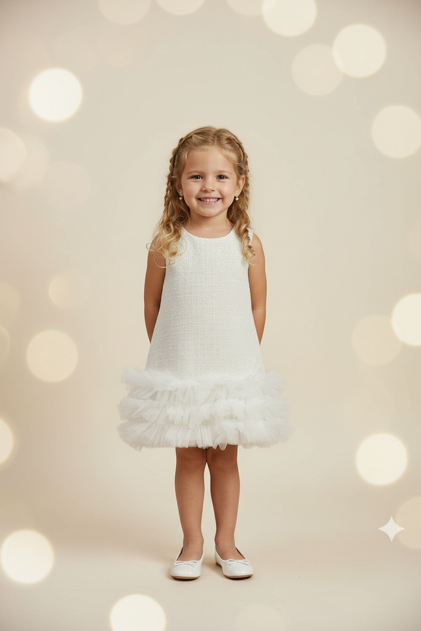 Ivory Tweed w/ tutu hem dress made in Italy