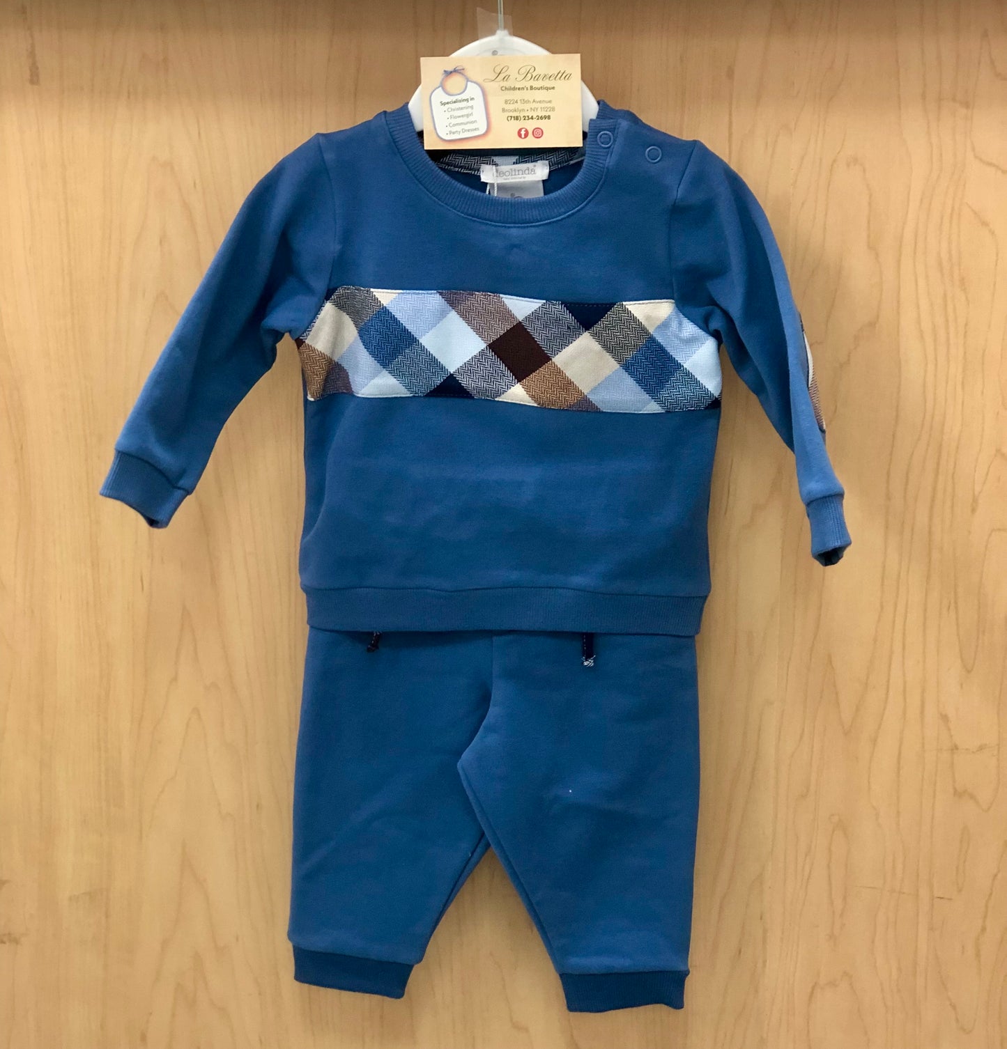 2pc Deep Blue & Plaid Baby Boys set