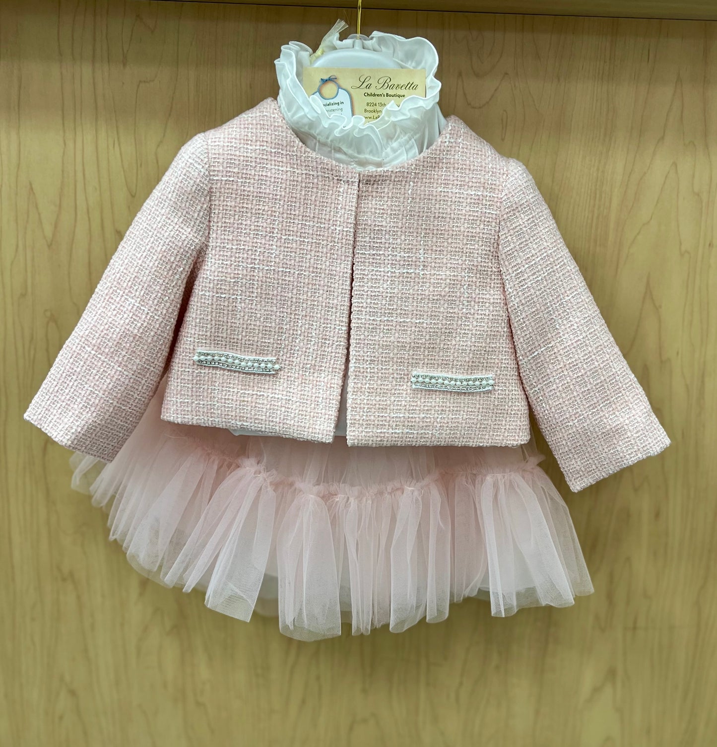 Bimbalo 7429S Made in Italy Pink Tweed 3pc skirt set