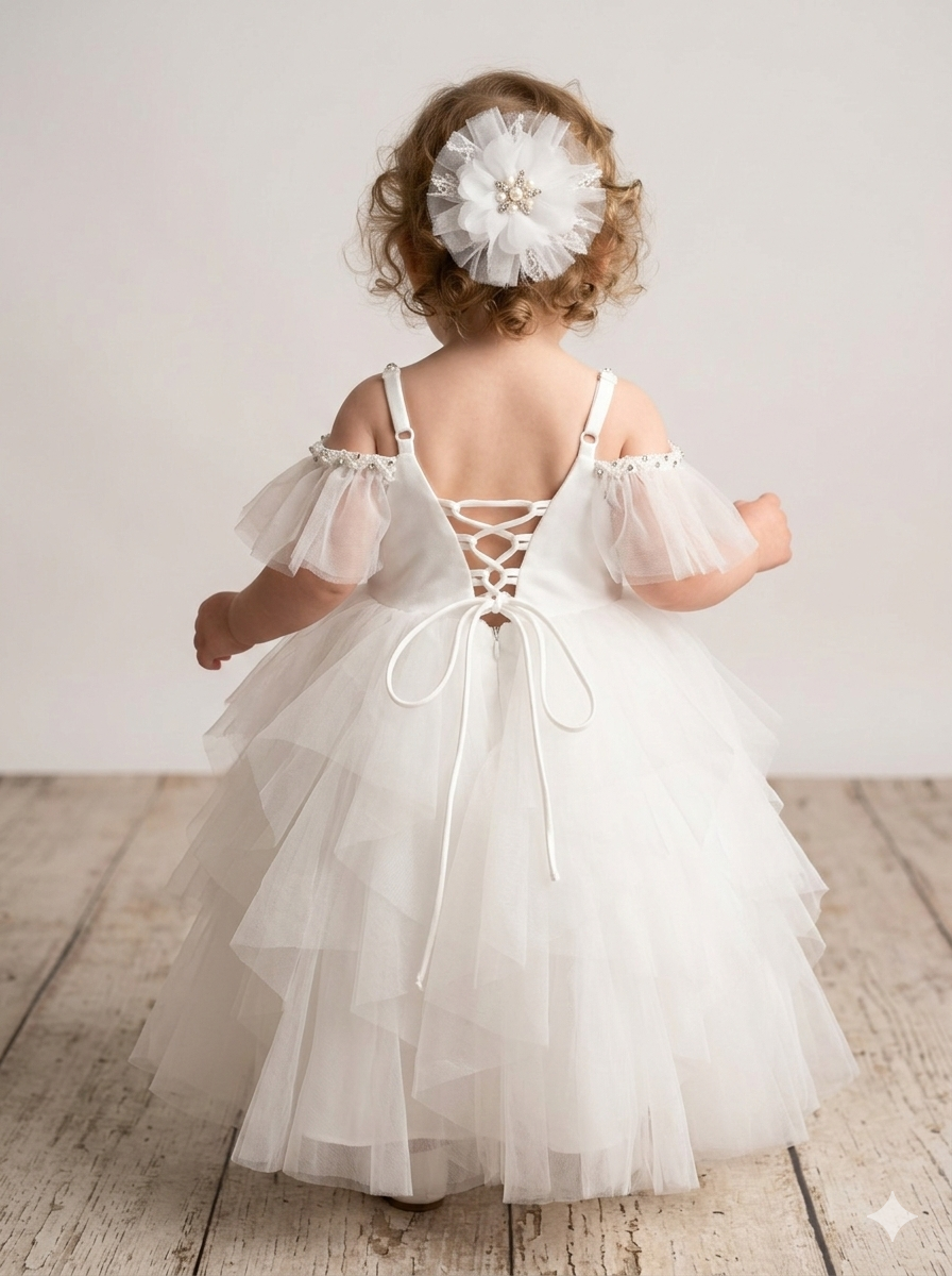 Elegant White Christening Dress with layers