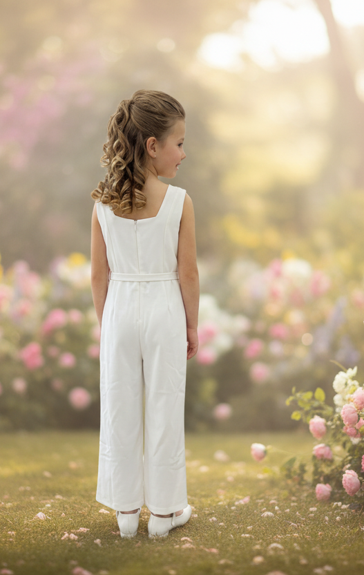 Girls White Occasion Jumpsuit