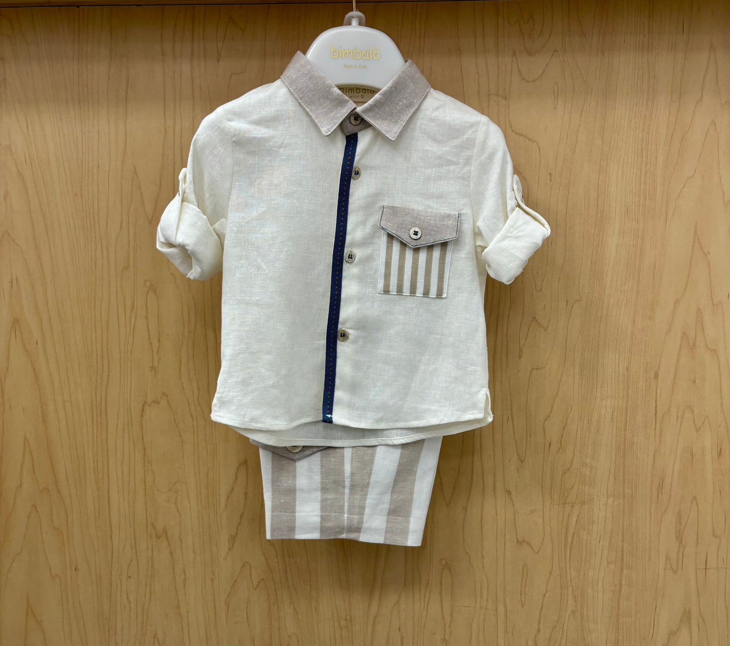 Bimbalo Boys' 2-Piece Linen Shirt & Striped Shorts Set Made In Italy
