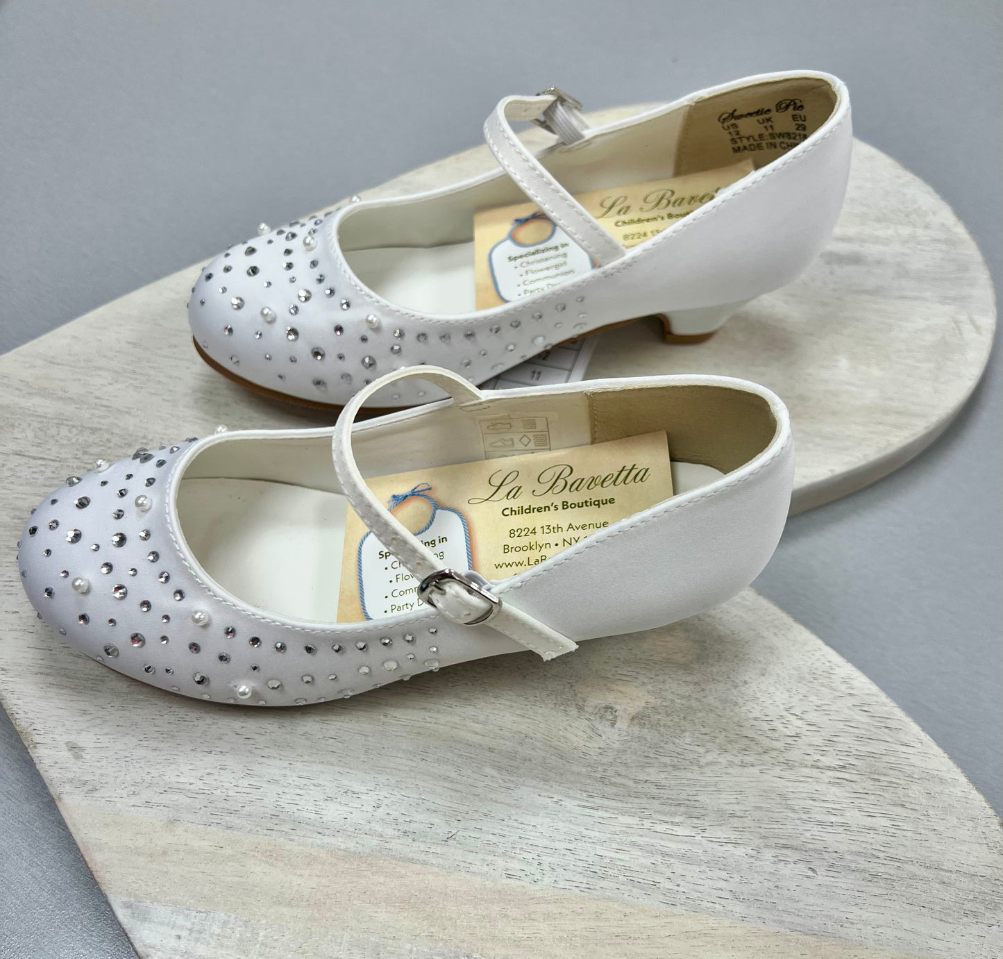 White sparkly pearl & rhinestone communion shoes SW-8216 sweetie pie