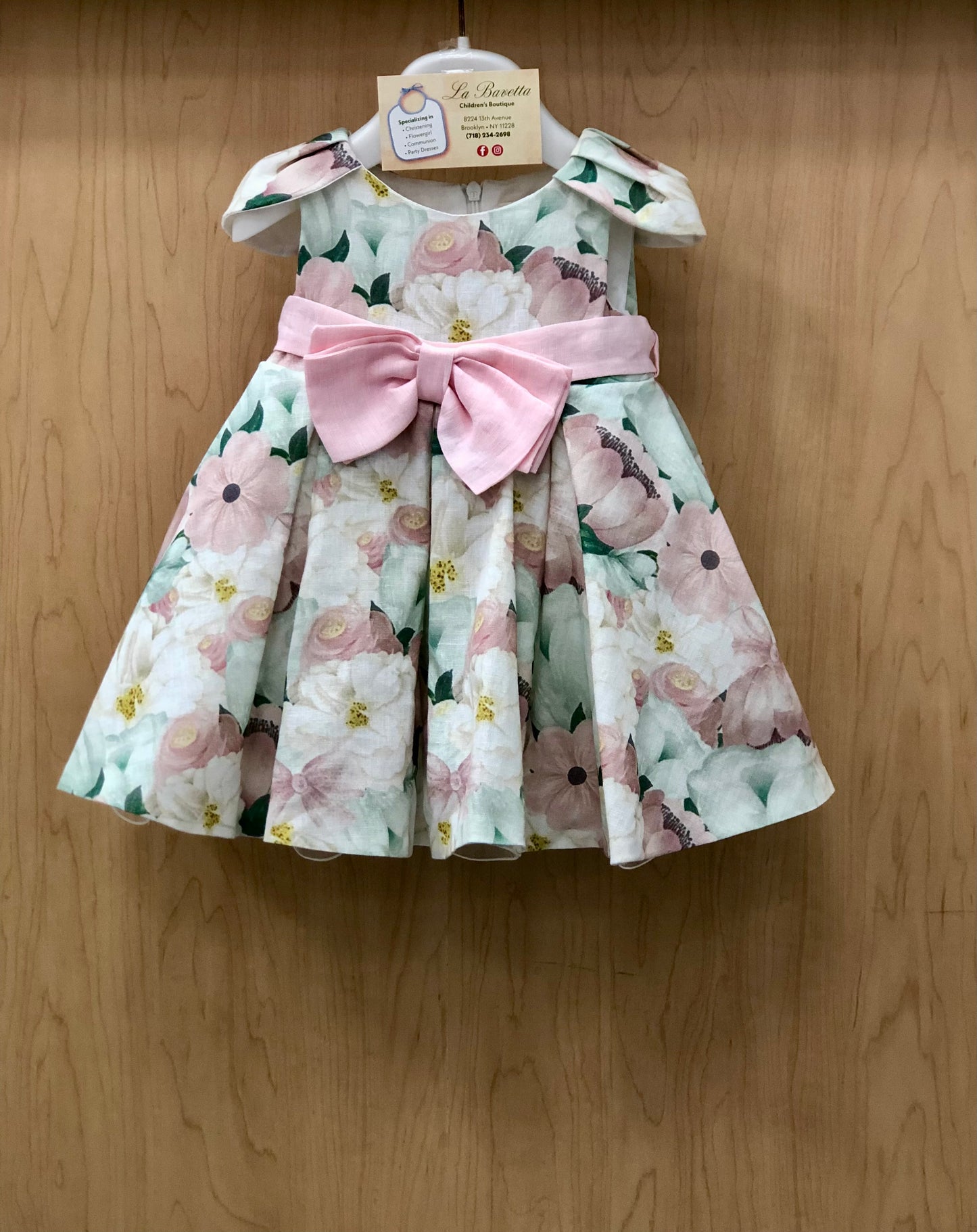 Floral Dress with Pink Bow Belt made in Italy