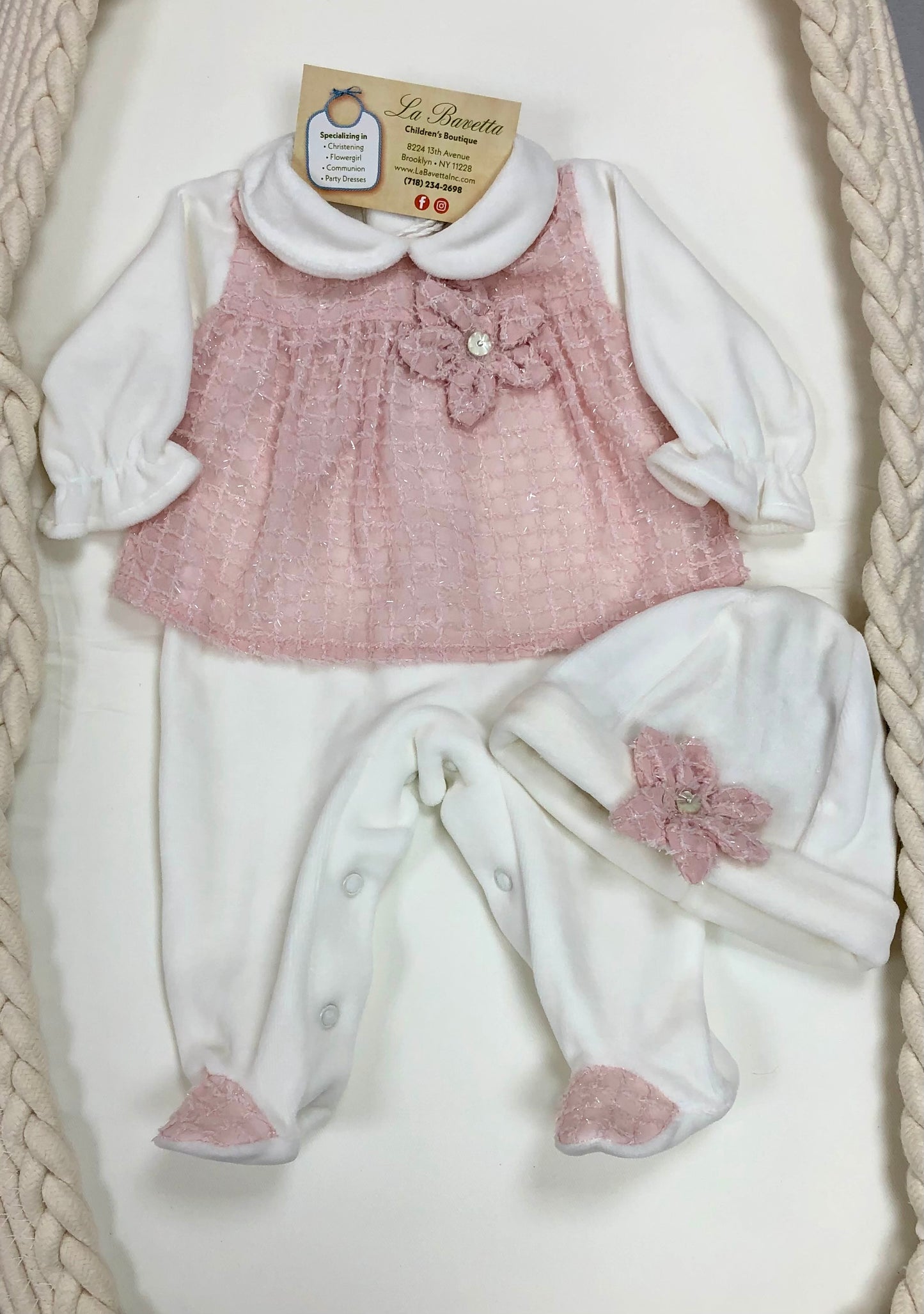 Light mauve and white velour take me home girl set
