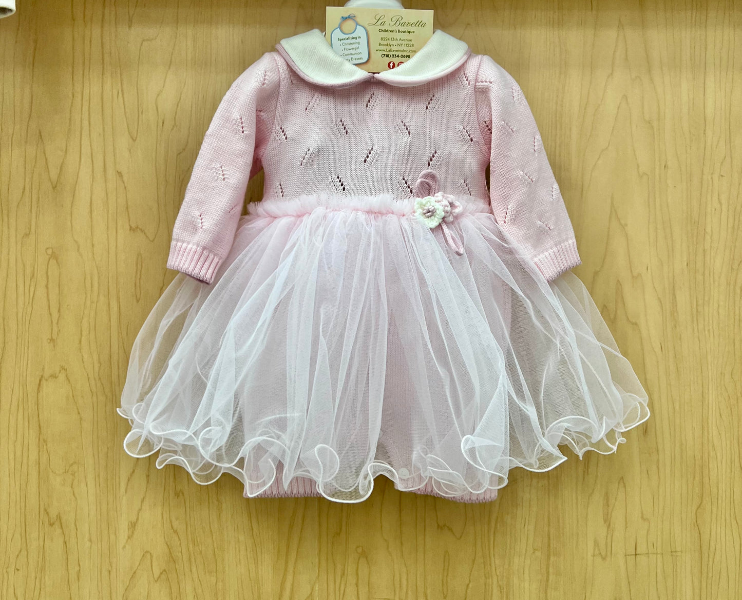 Adorable Pink Knit and tulle romper/Dress Made In Italy