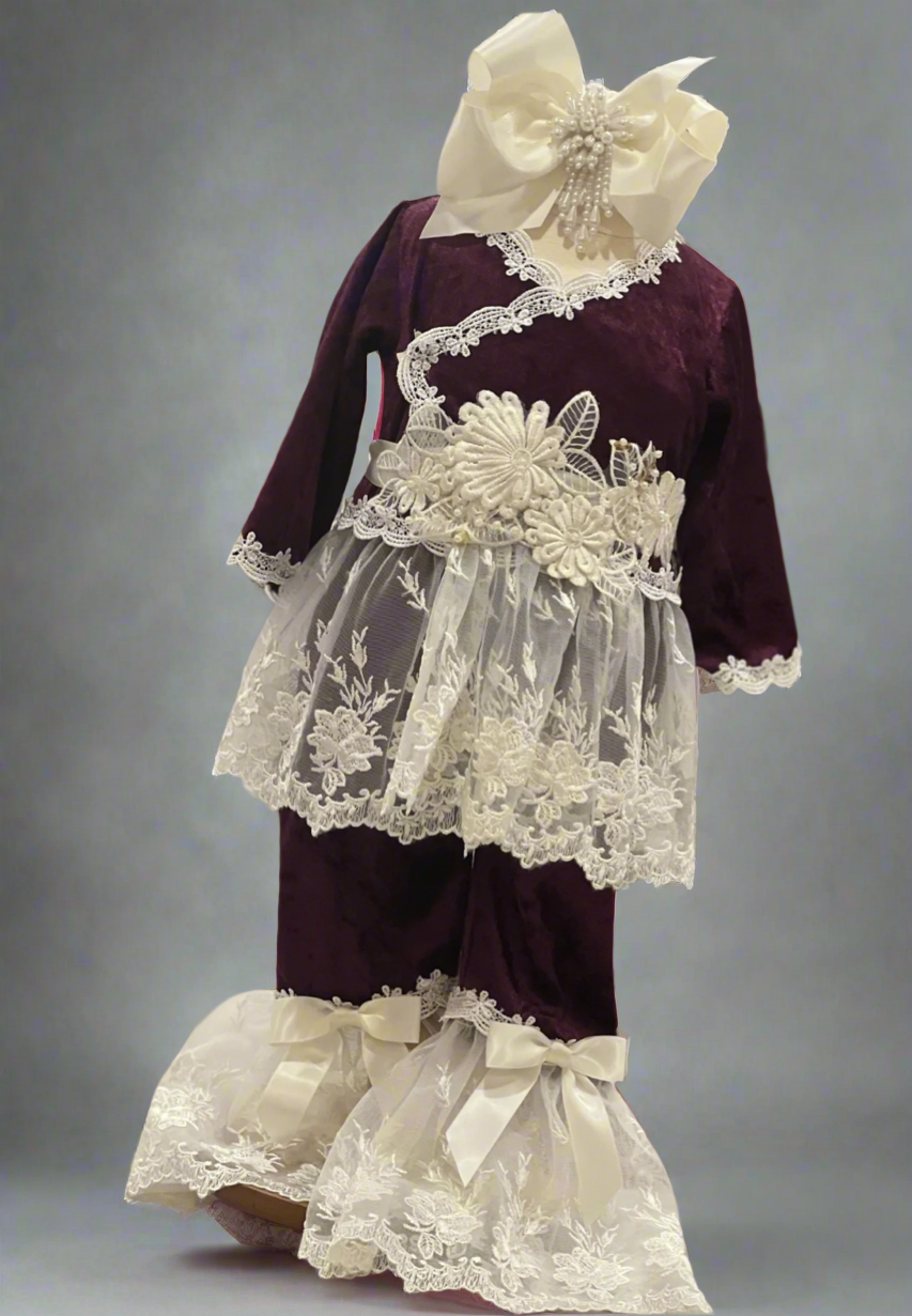 Lucia Plum 2pc baby girl’s bell bottom pants set by Katie Rose