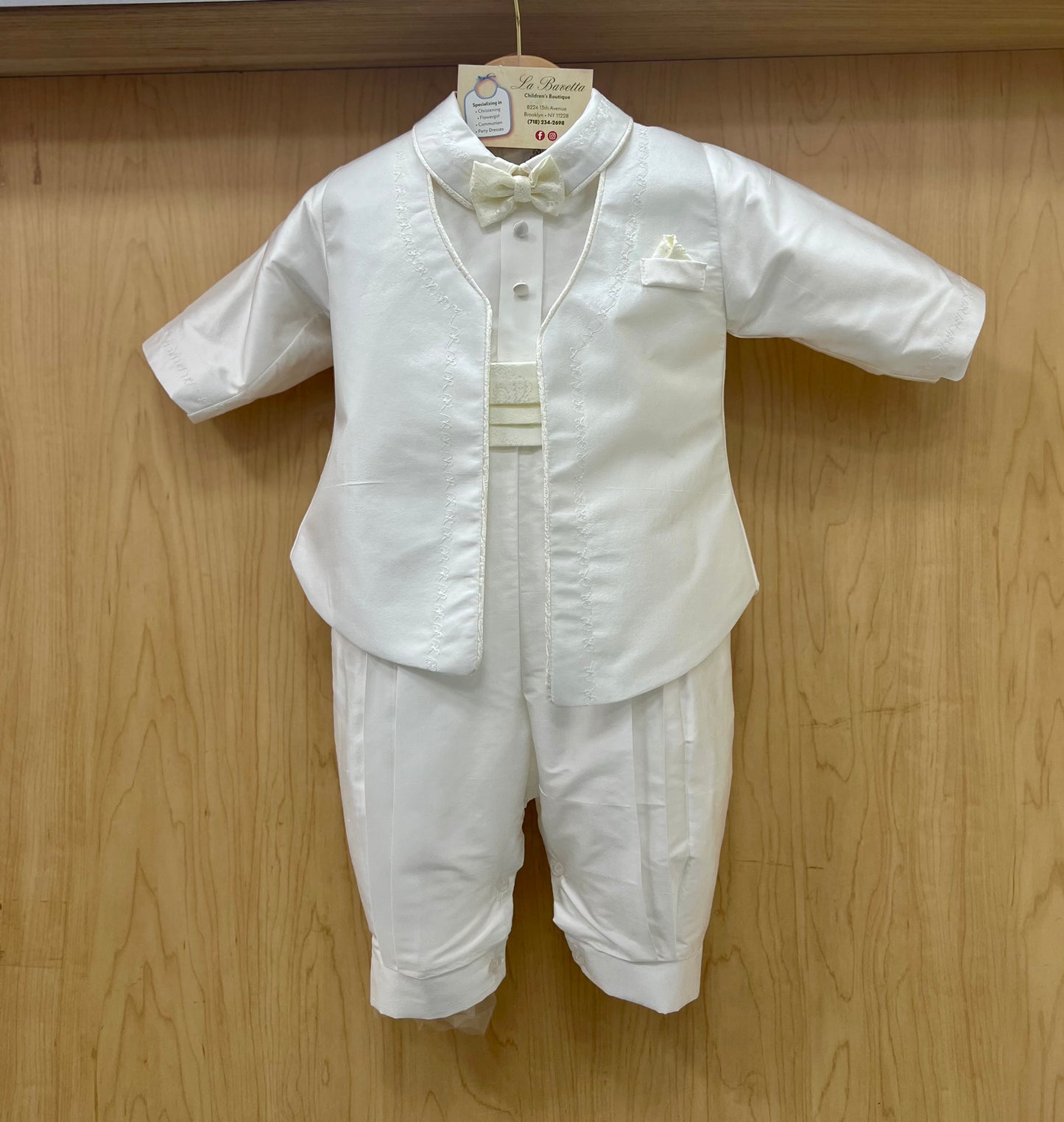 Piccolo Bacio Lorenzo white silk christening suit