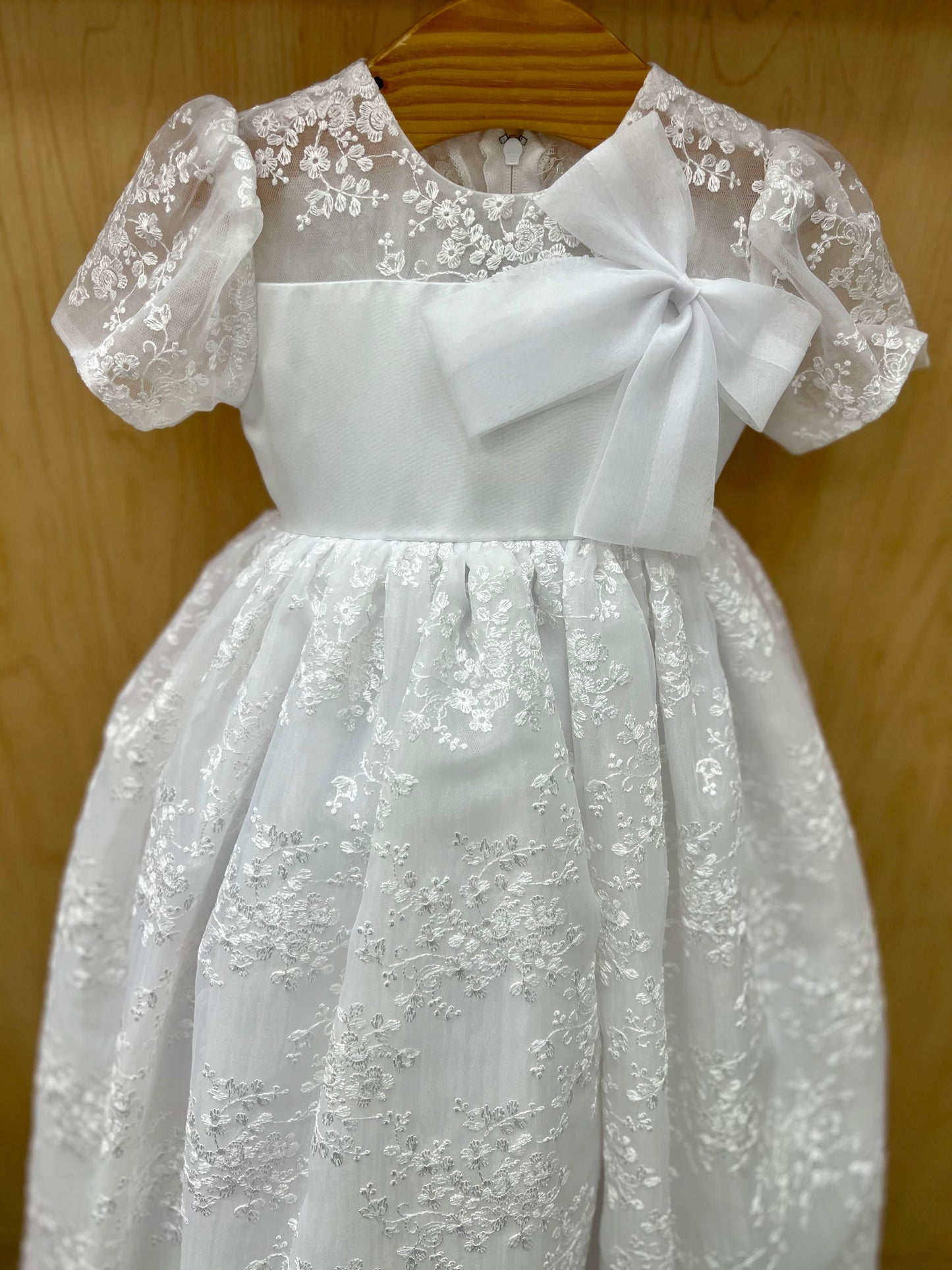 White lace baptism dress with Bow accent