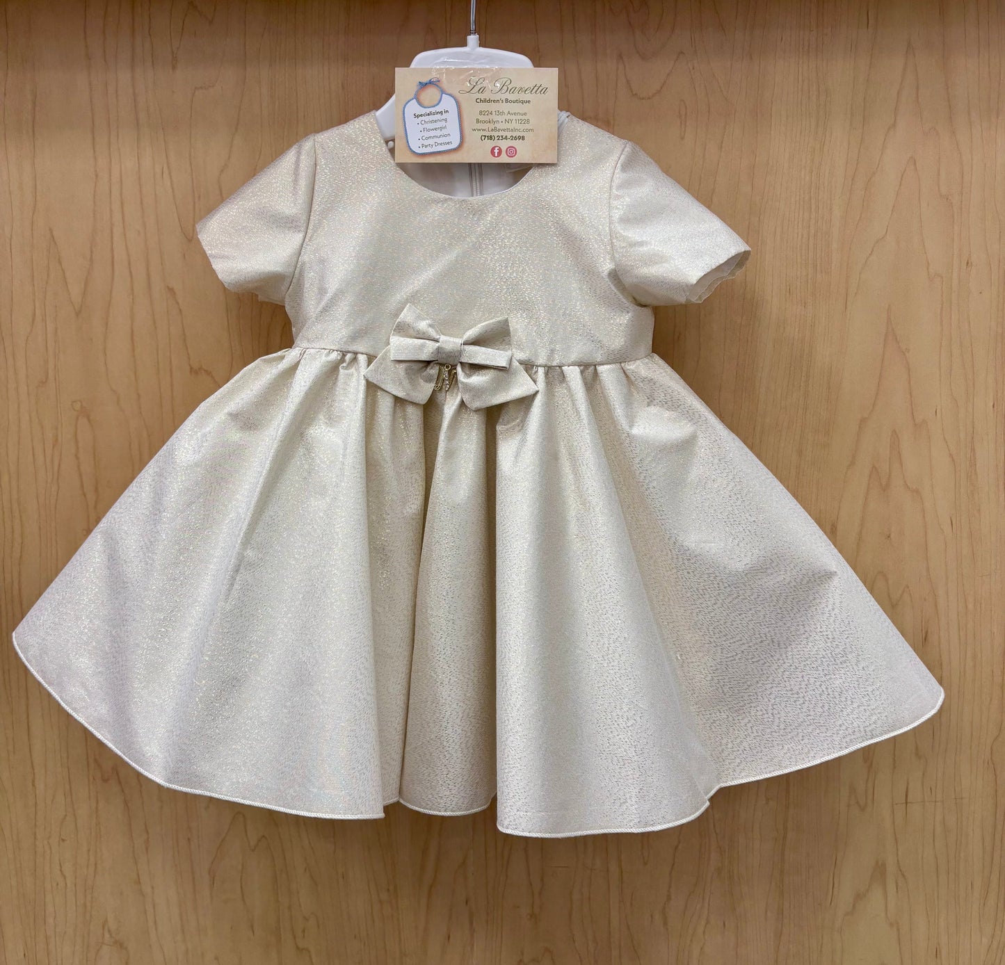 Ivory/ Gold Brocade Dress with Faux Fur Bolero Made In Italy