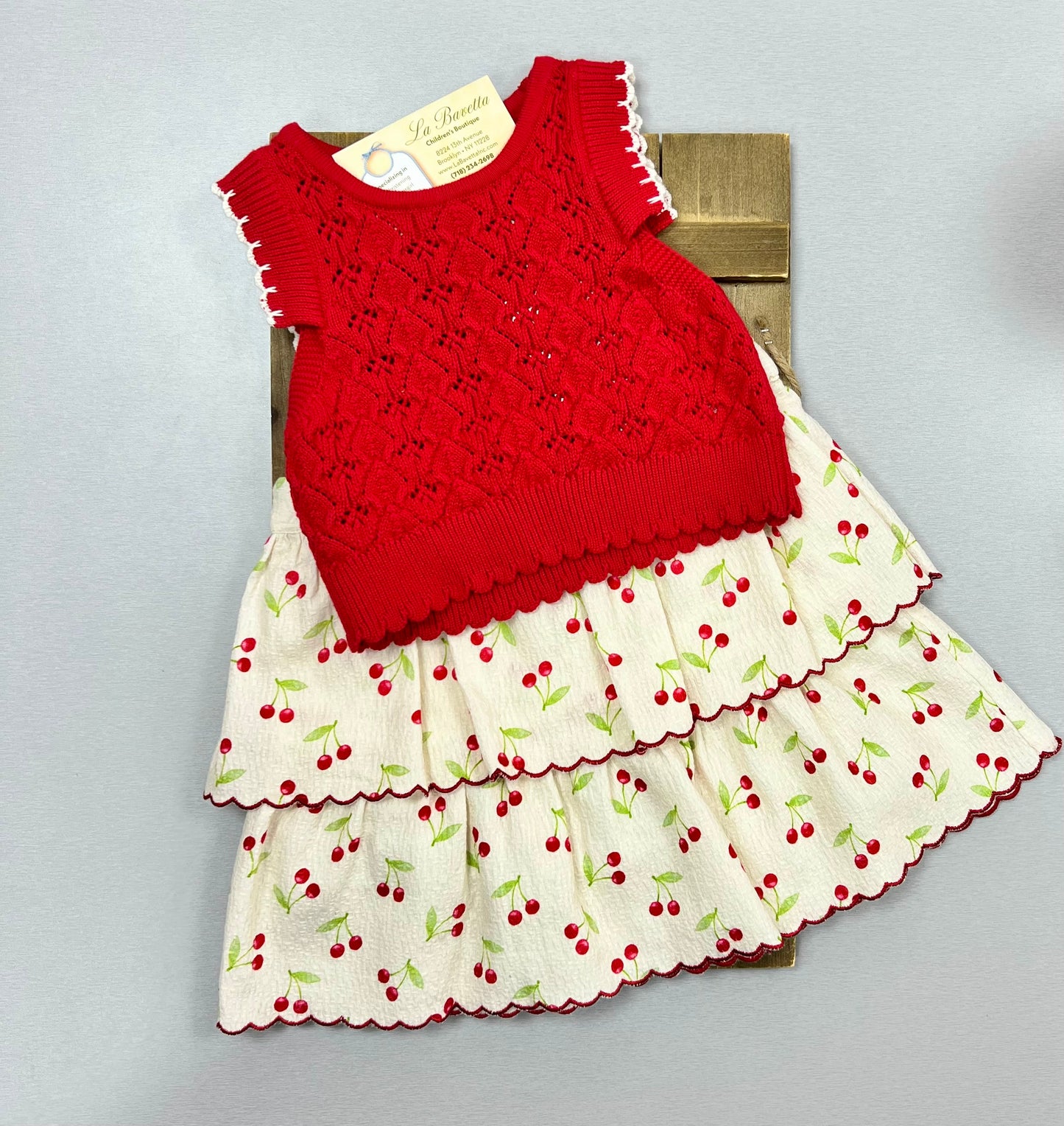 Cherry Blossom Knit & Tiered Skirt Set