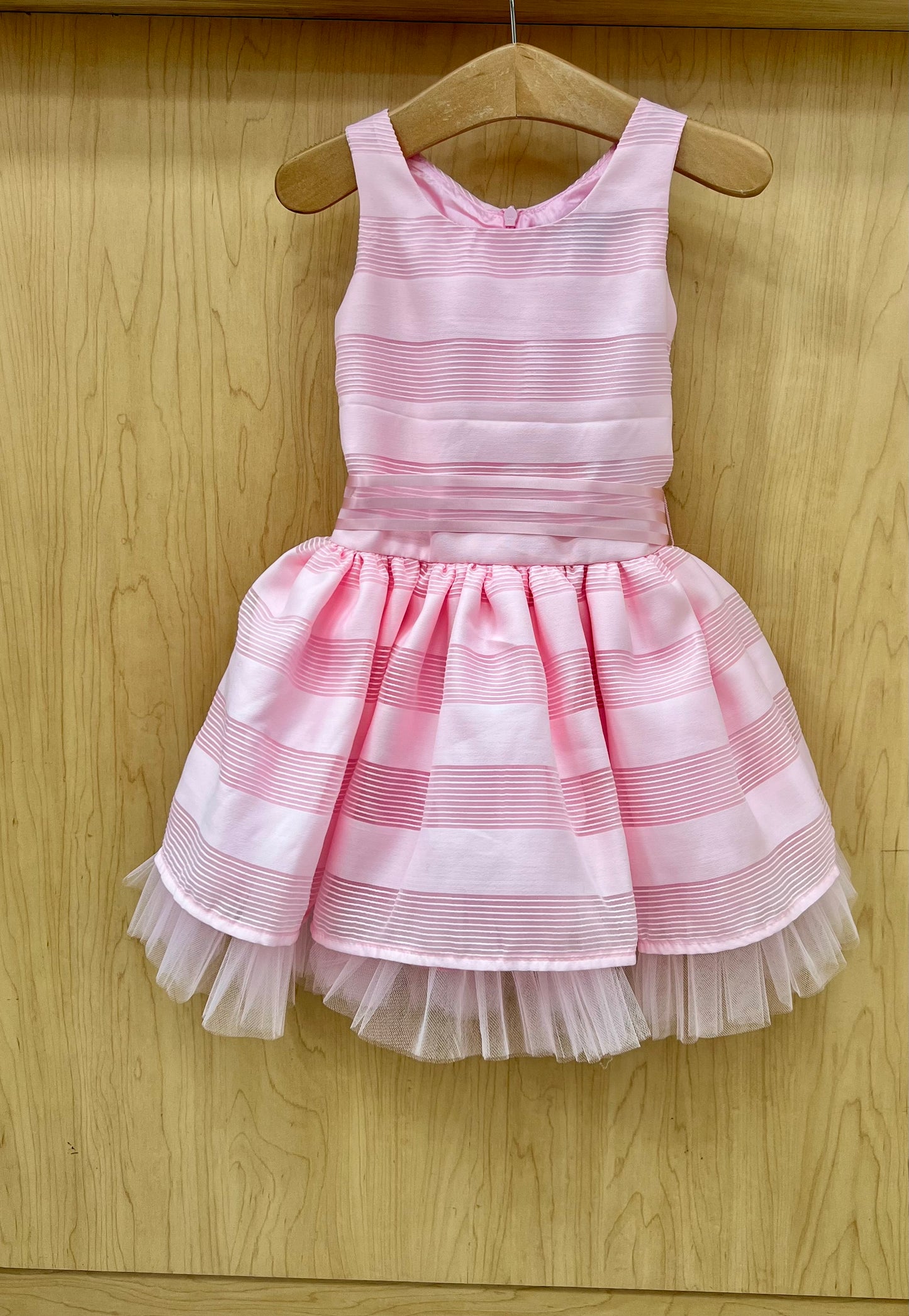 Pink Striped sleeveless Dress with tulle& organza bottom