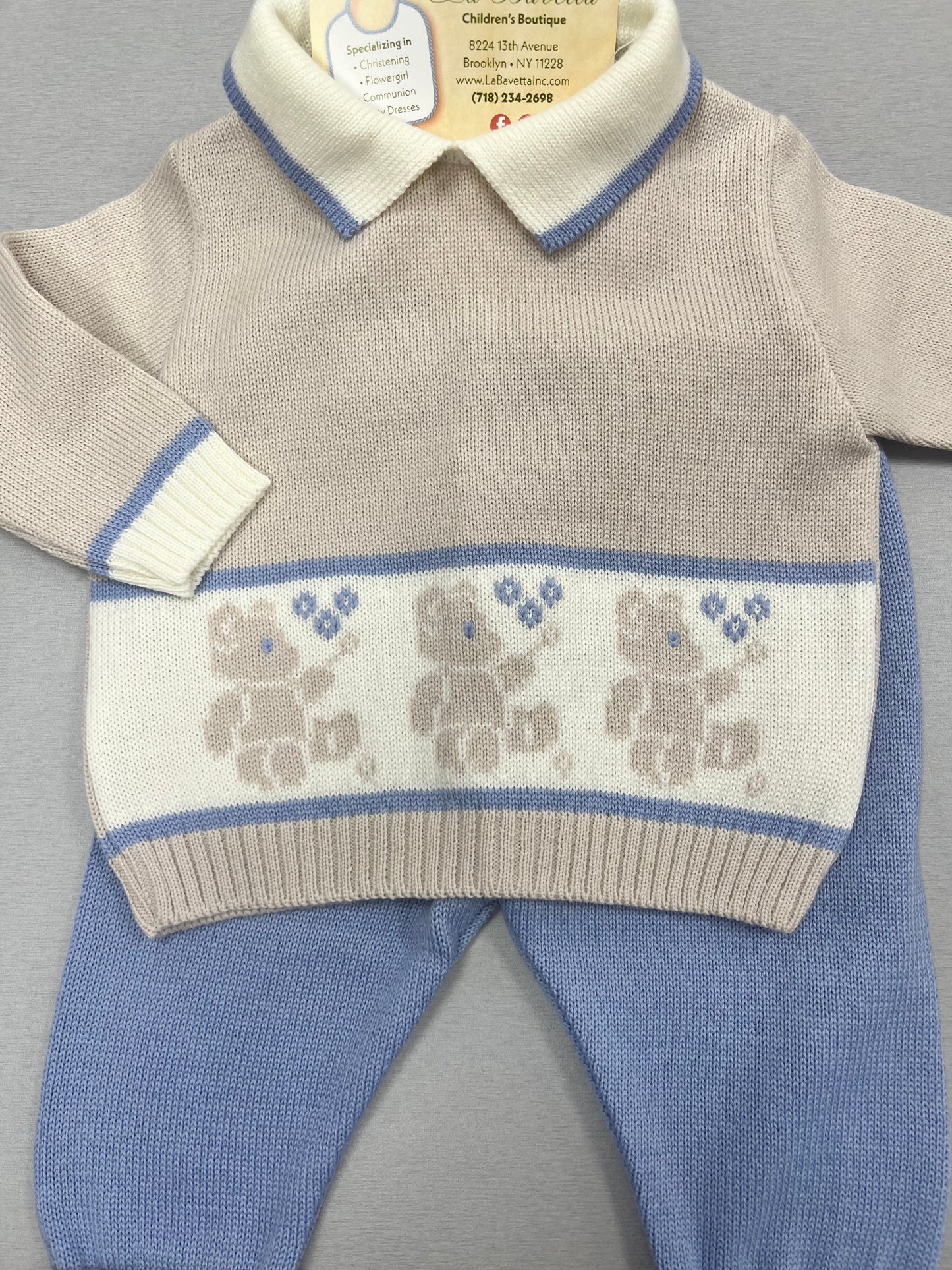 Boys blue & Tan knit set w/Bears Made In Italy