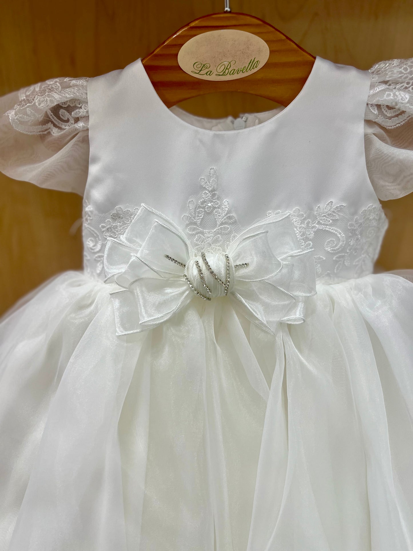 Elegant Diamond white organza and Lace christening dress