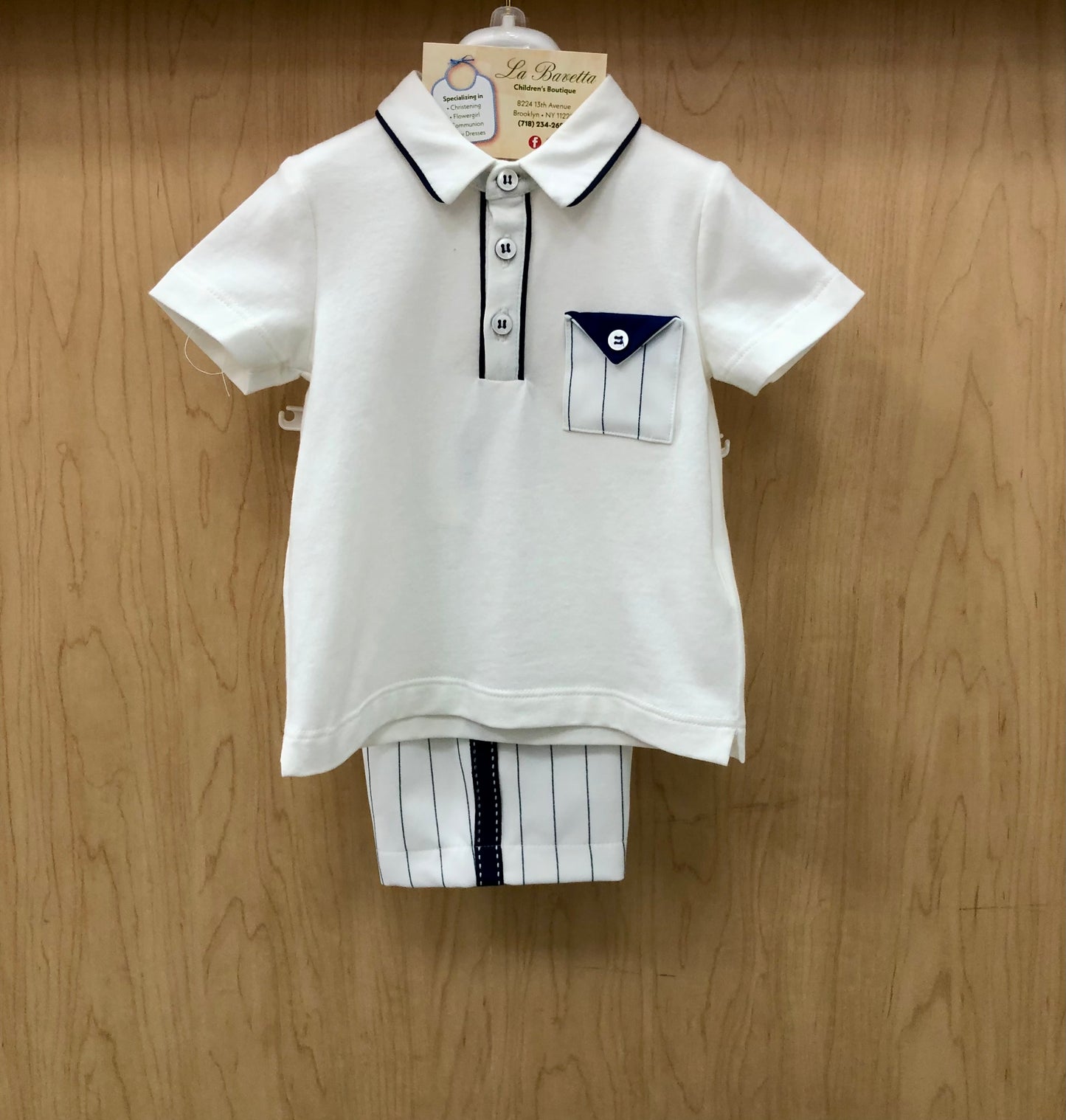 Bimbalo 2pc ivory and Navy Boys shorts set made in Italy