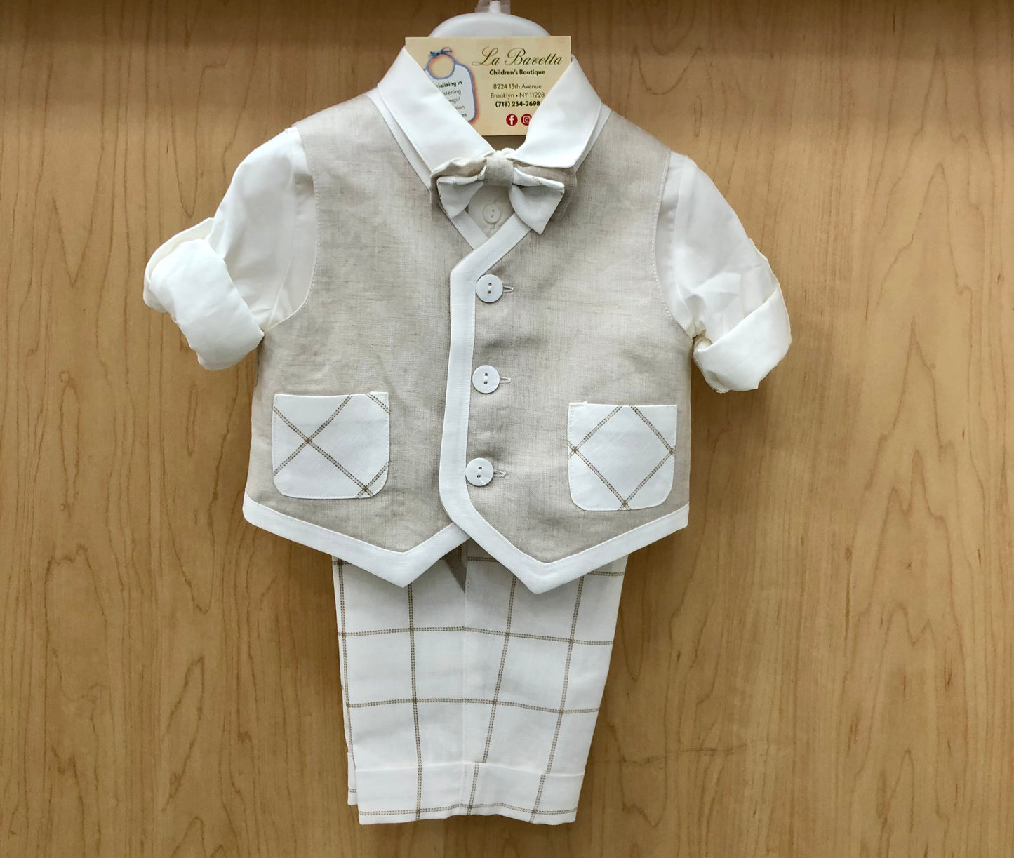 Bimbalo Boys 4 Piece Tan & white shorts and vest outfit Made In Italy