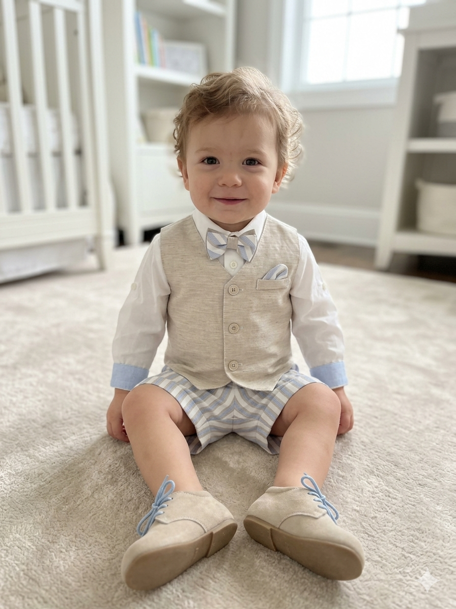 Baby Boy 4-Piece Set | Linen Vest, Shorts & Bow Tie Bimbalo Made In Italy