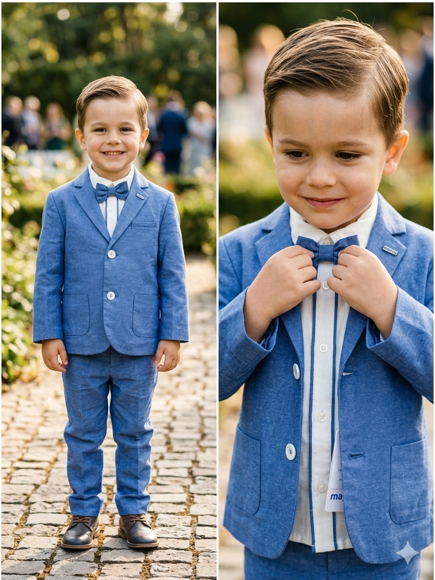 Boys Blue Suit Set with Bow Tie