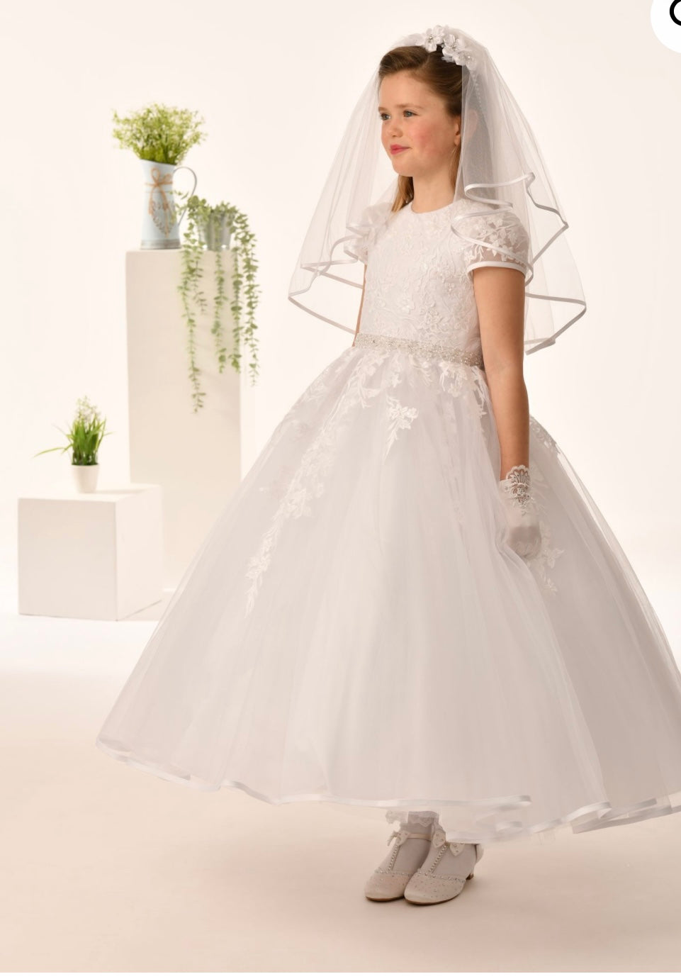 First Communion Dress sweetie pie sheer sleeve