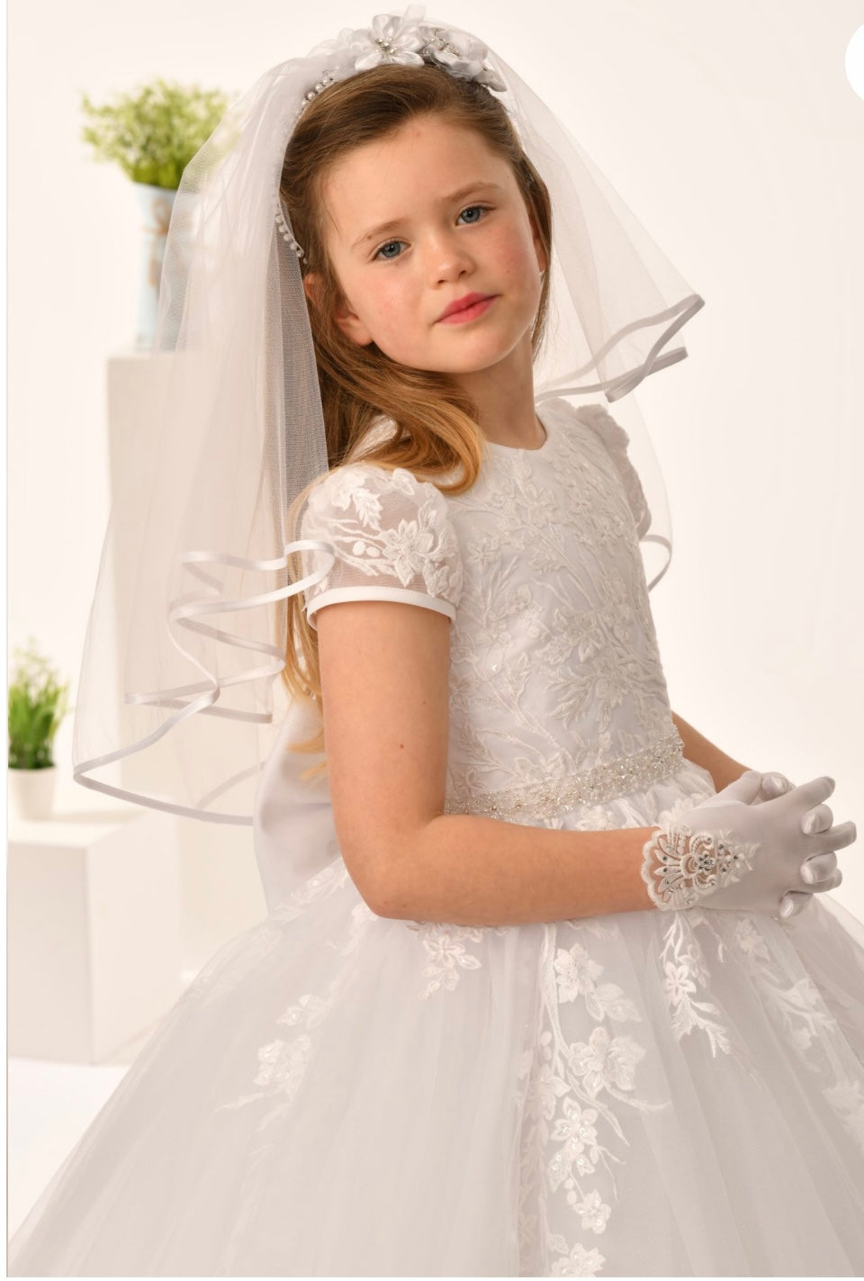 First Communion Dress sweetie pie sheer sleeve side