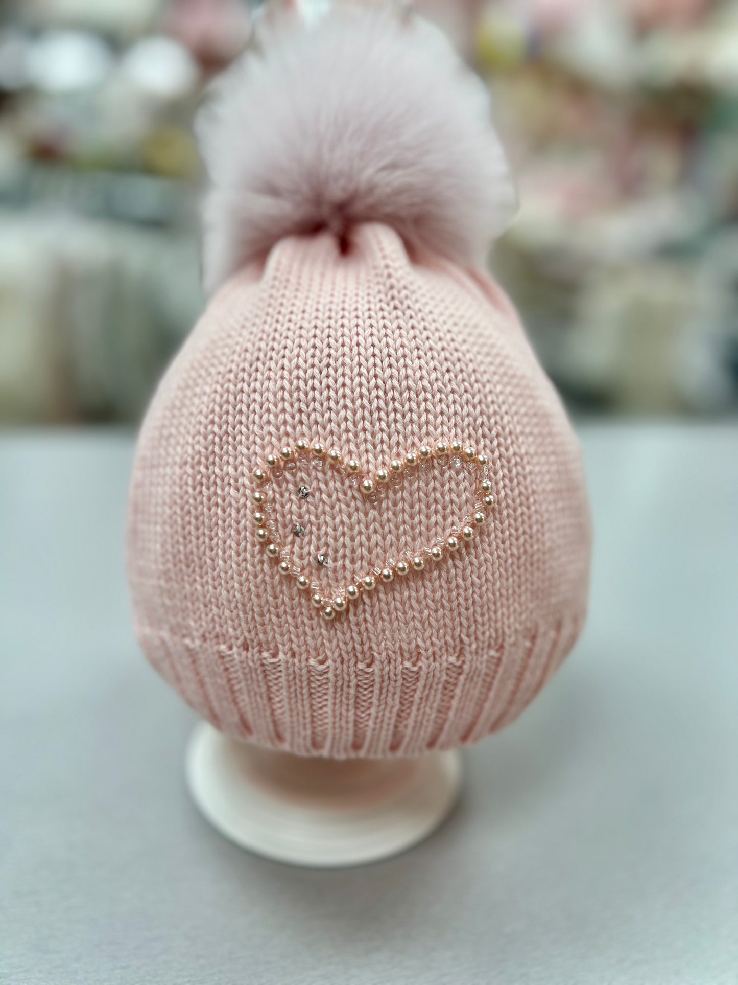 Bimbalo A4-04 Pink knit Hat with Fur Pompom