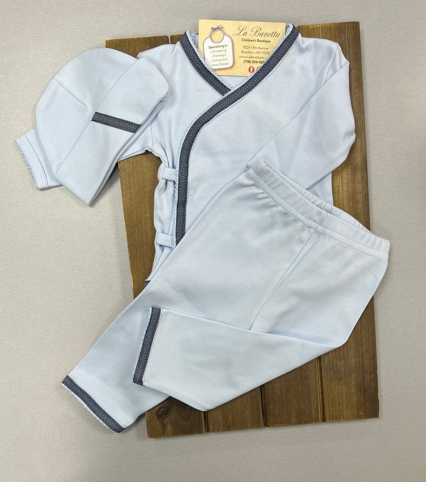 Sippy’s Babes 3pc boys set powder blue with denim trim