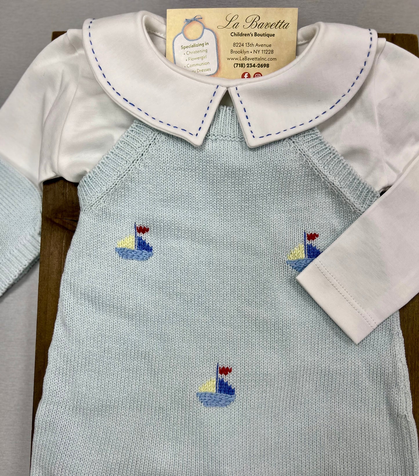 Baby Boy light Blue cotton knit romper- Barca