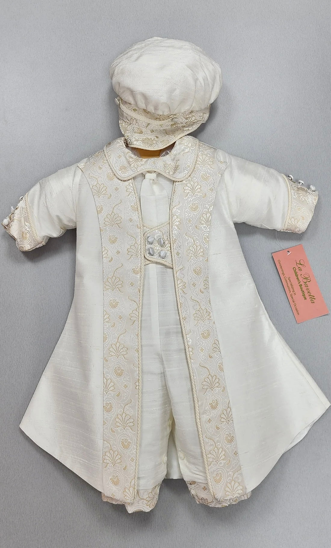 Lucas /Gold Brocade christening suit by Piccolo bacio