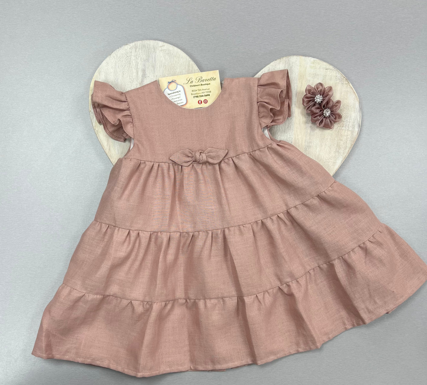 Linen mauve baby dress FR86G