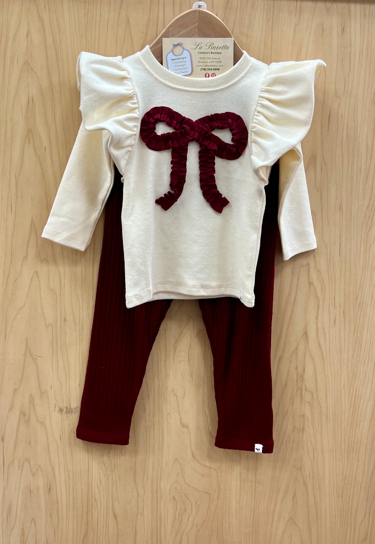 Oh baby! Ruffle knit vintage red bow 2pc pants set
