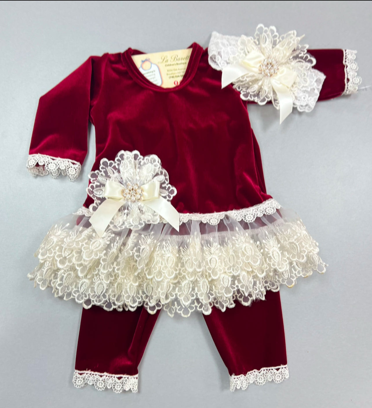 Katie Rose Blair Red velvet 2pc pants Girls set