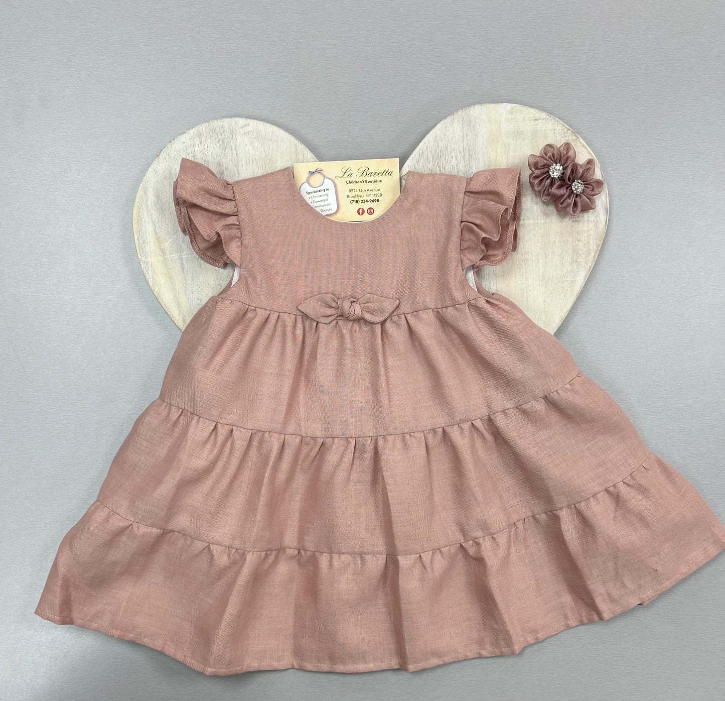 Linen mauve baby dress FR86G