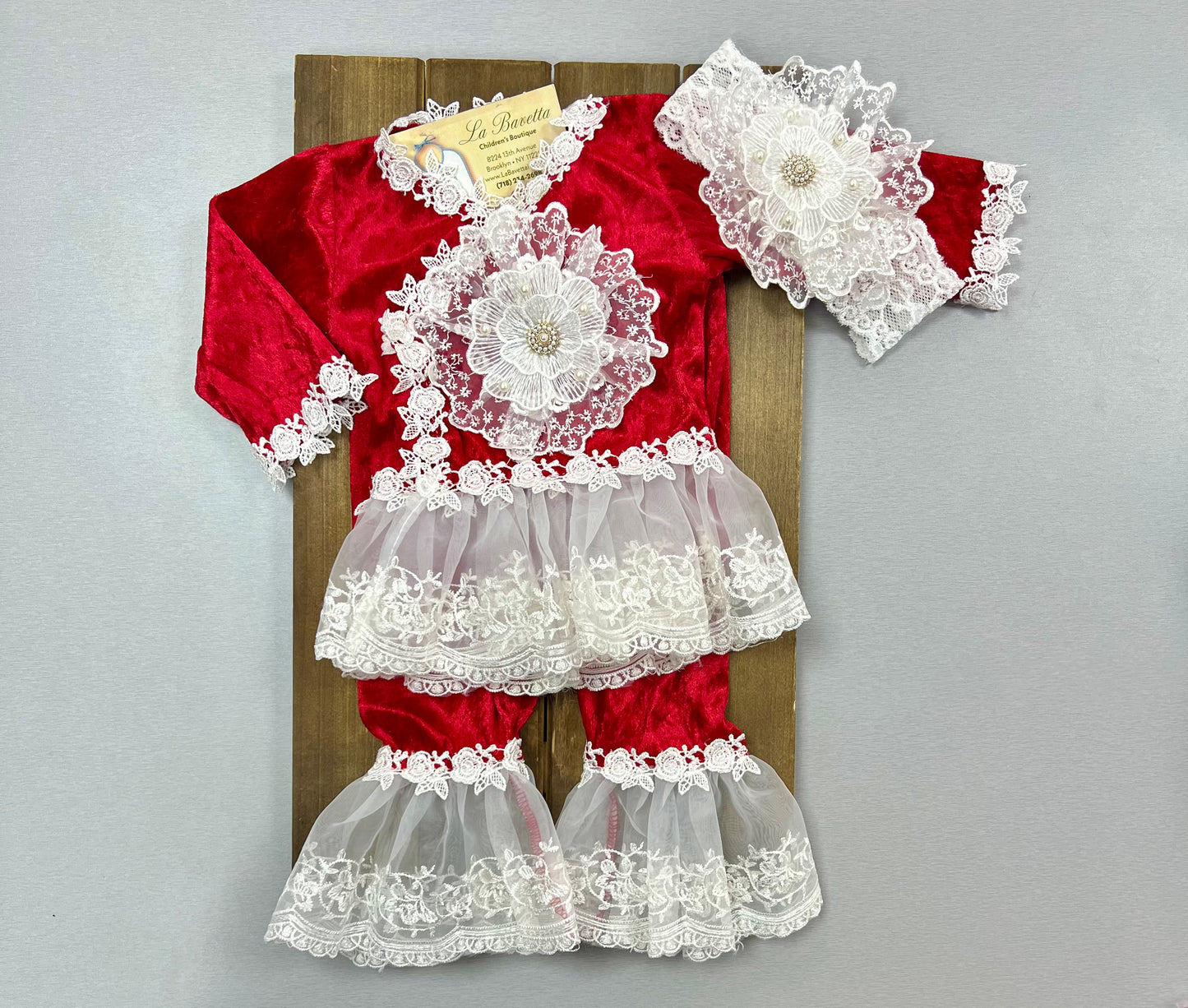 Katie Rose red velour pants set Angel