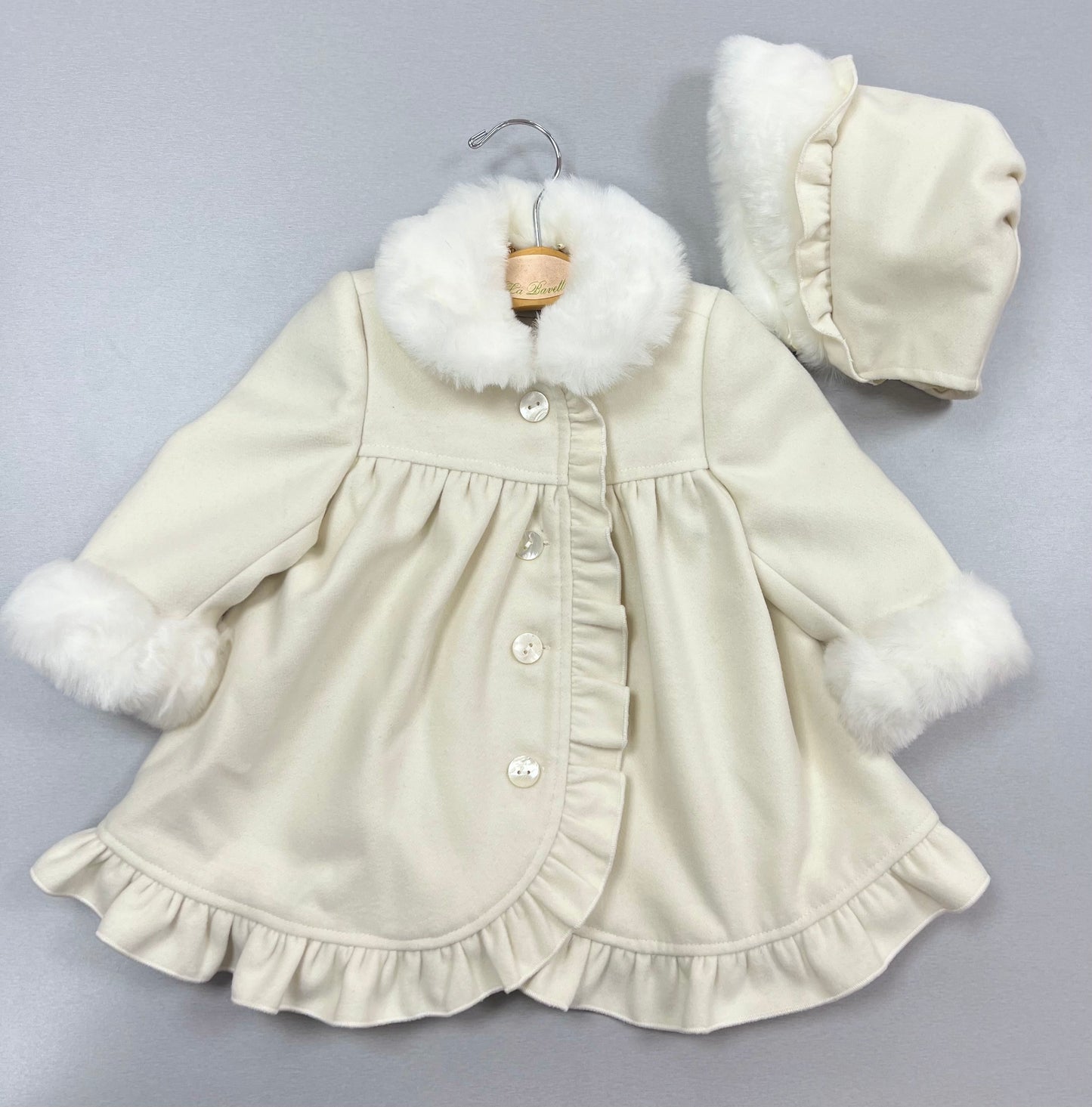Winter wonderland : girls faux wool fur coat & bonnet