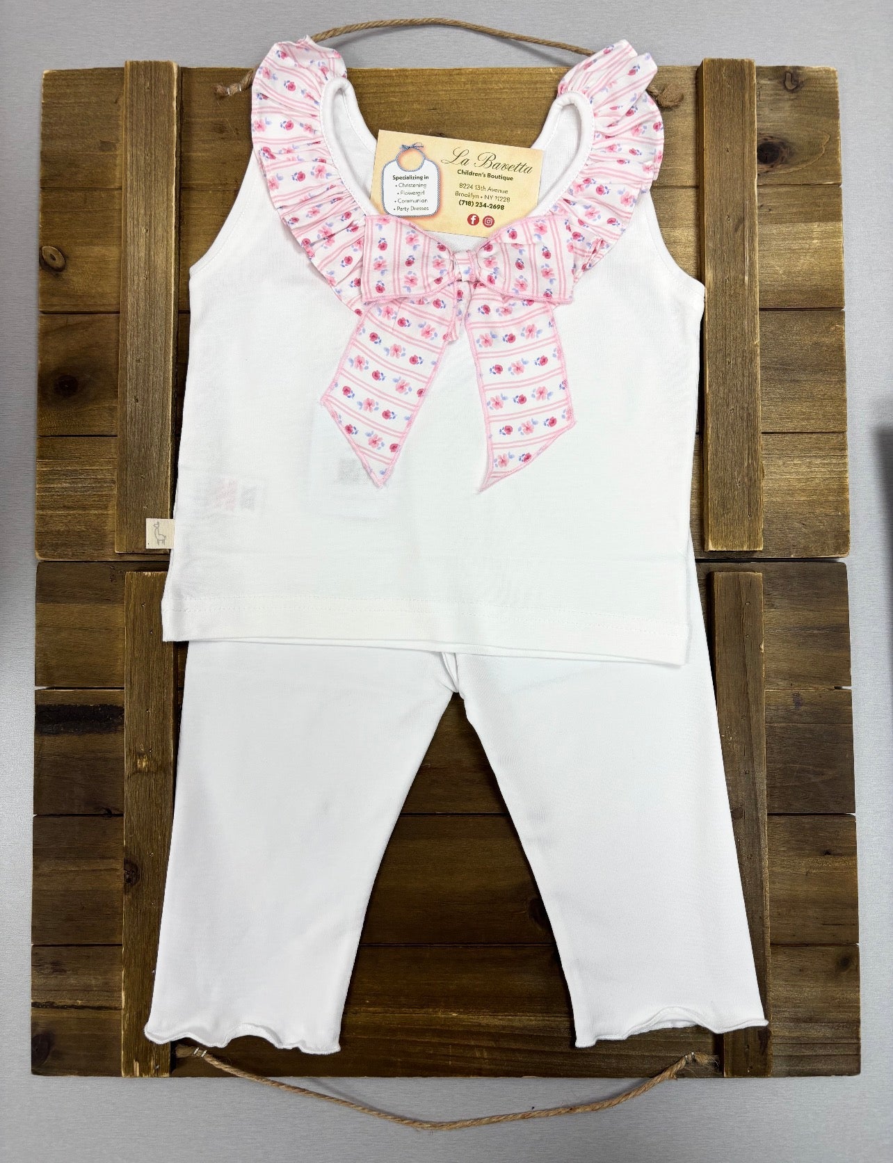 Girls White Ruffle Bow Tank & Legging Set